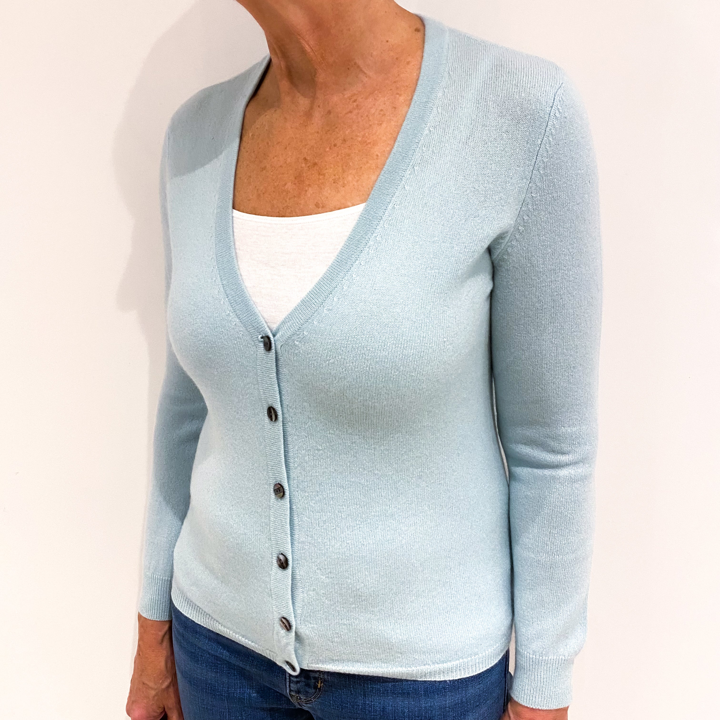 Mint Green Cashmere V Neck Cardigan Medium