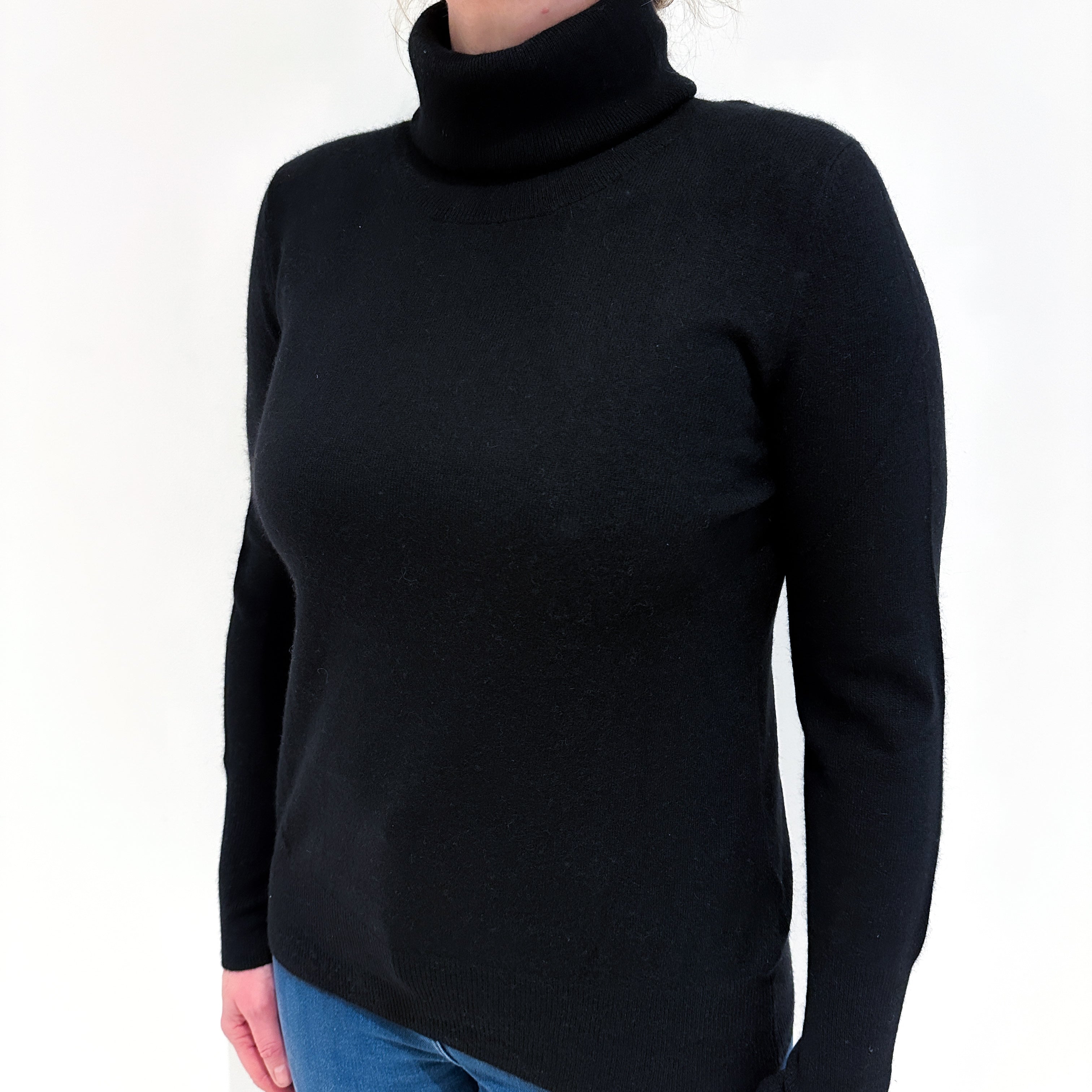 Jaeger Black Cashmere Polo Neck Jumper Large