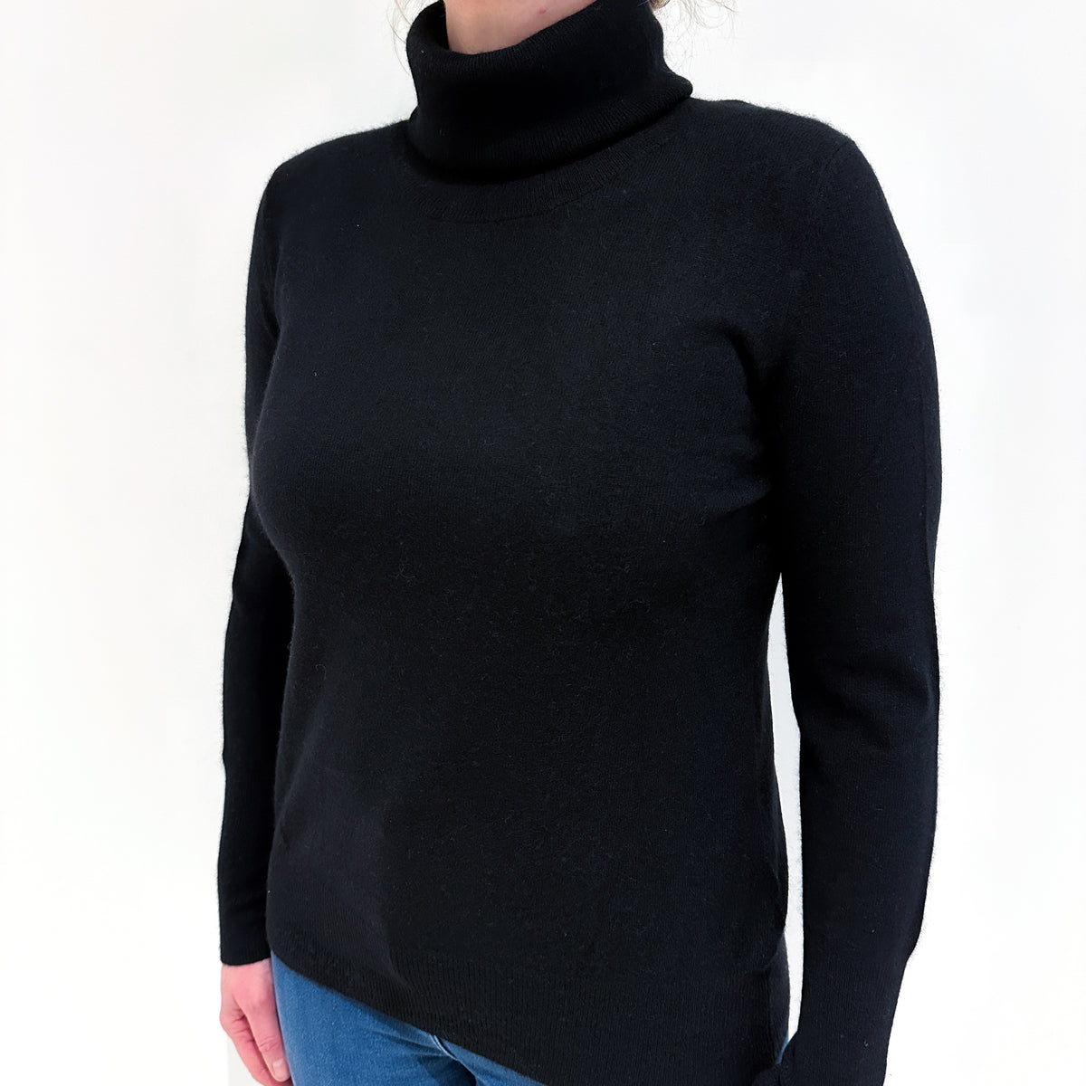 Jaeger Black Cashmere Polo Neck Jumper Large