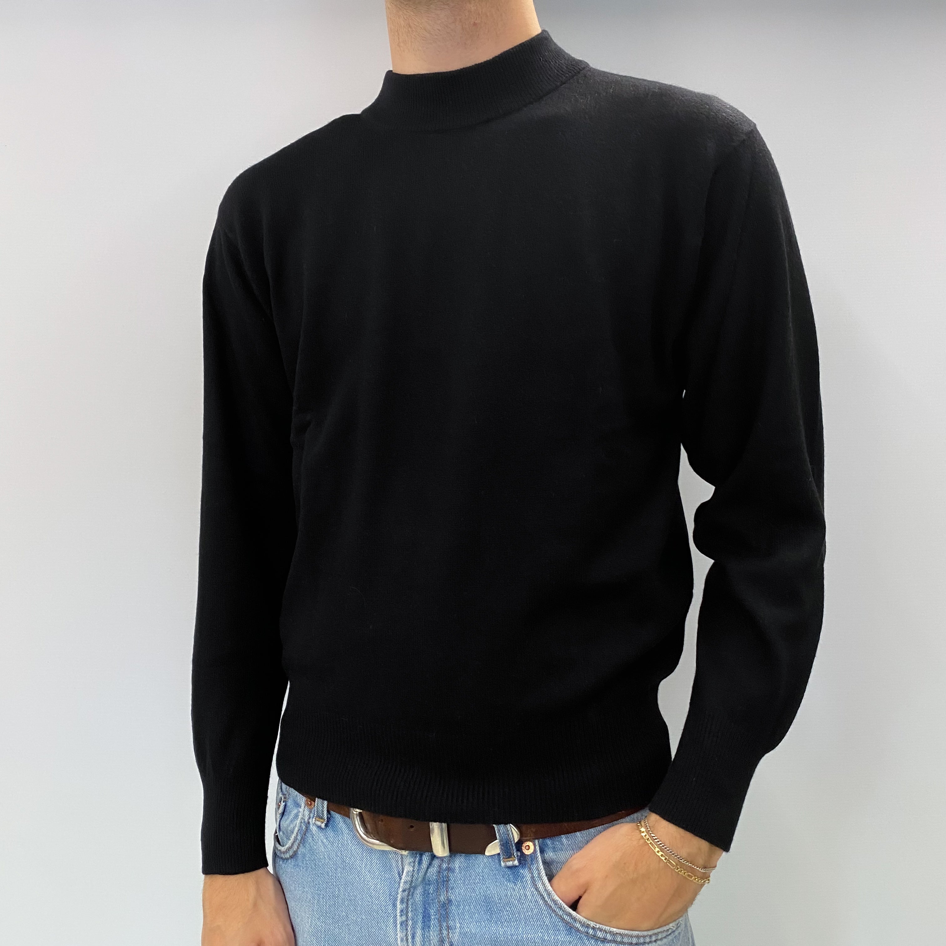 Men's Black Cashmere Turtle Neck Jumper Large