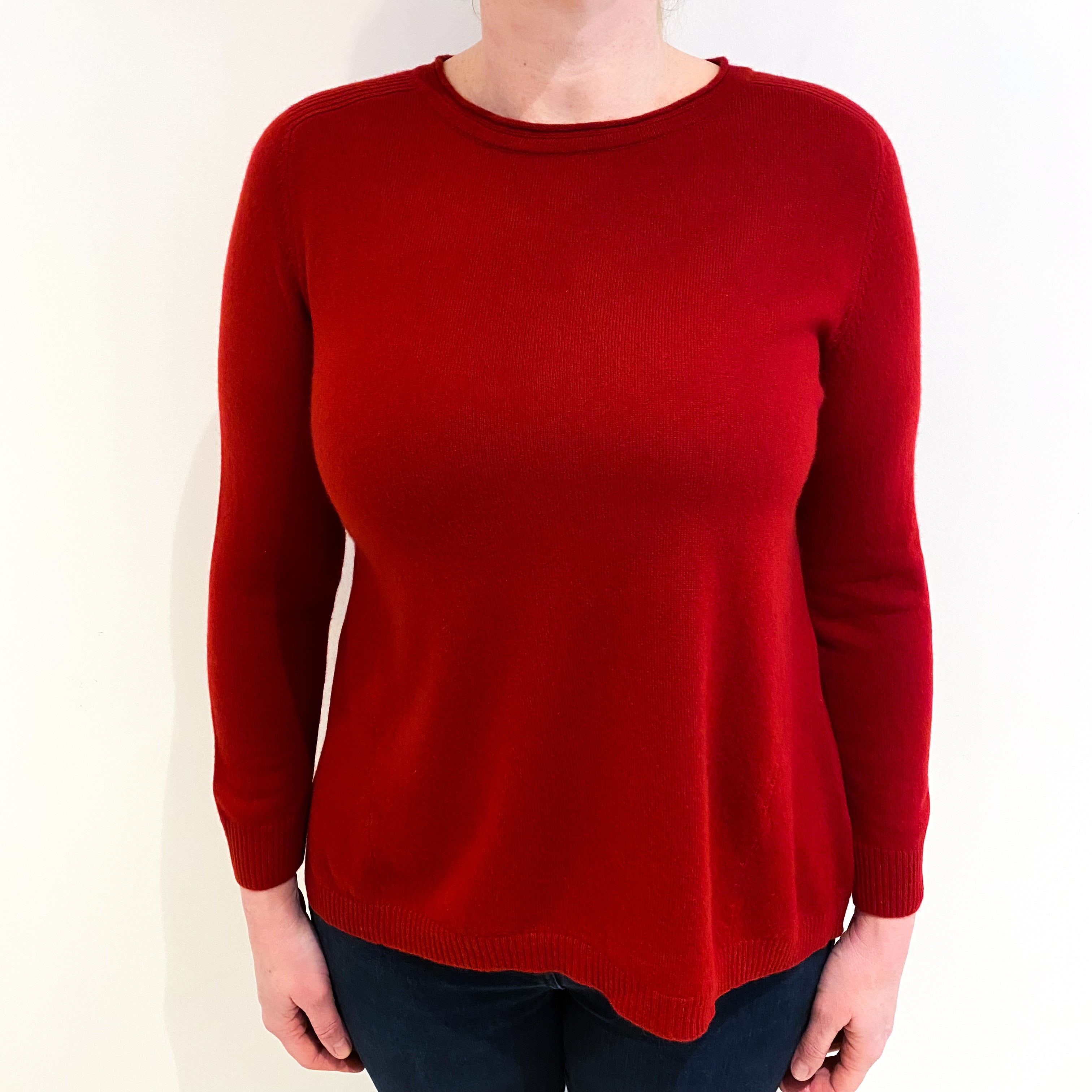 Scarlet Red Cashmere Crew Neck Jumper Large