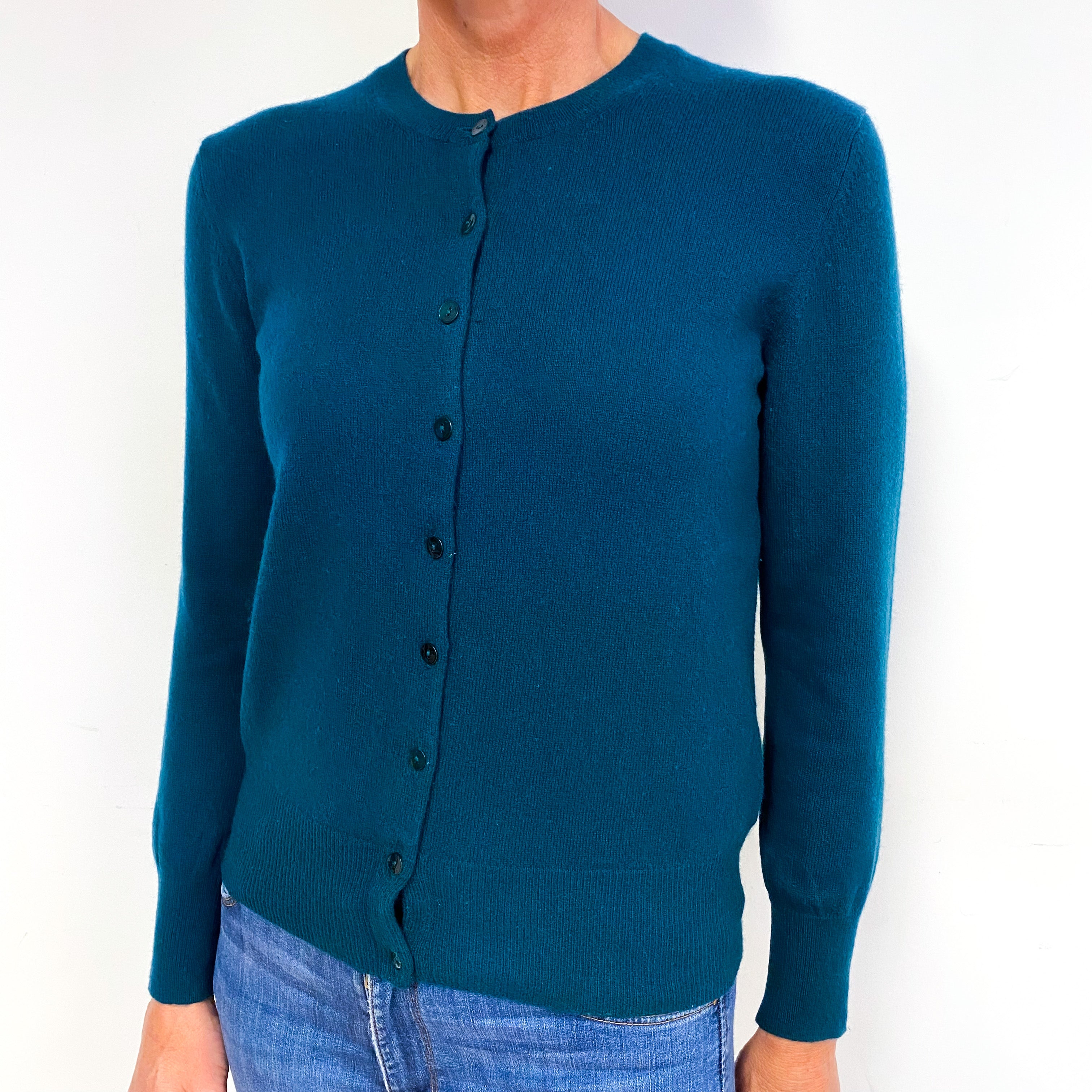Ocean Blue Cashmere Crew Neck Cardigan Medium