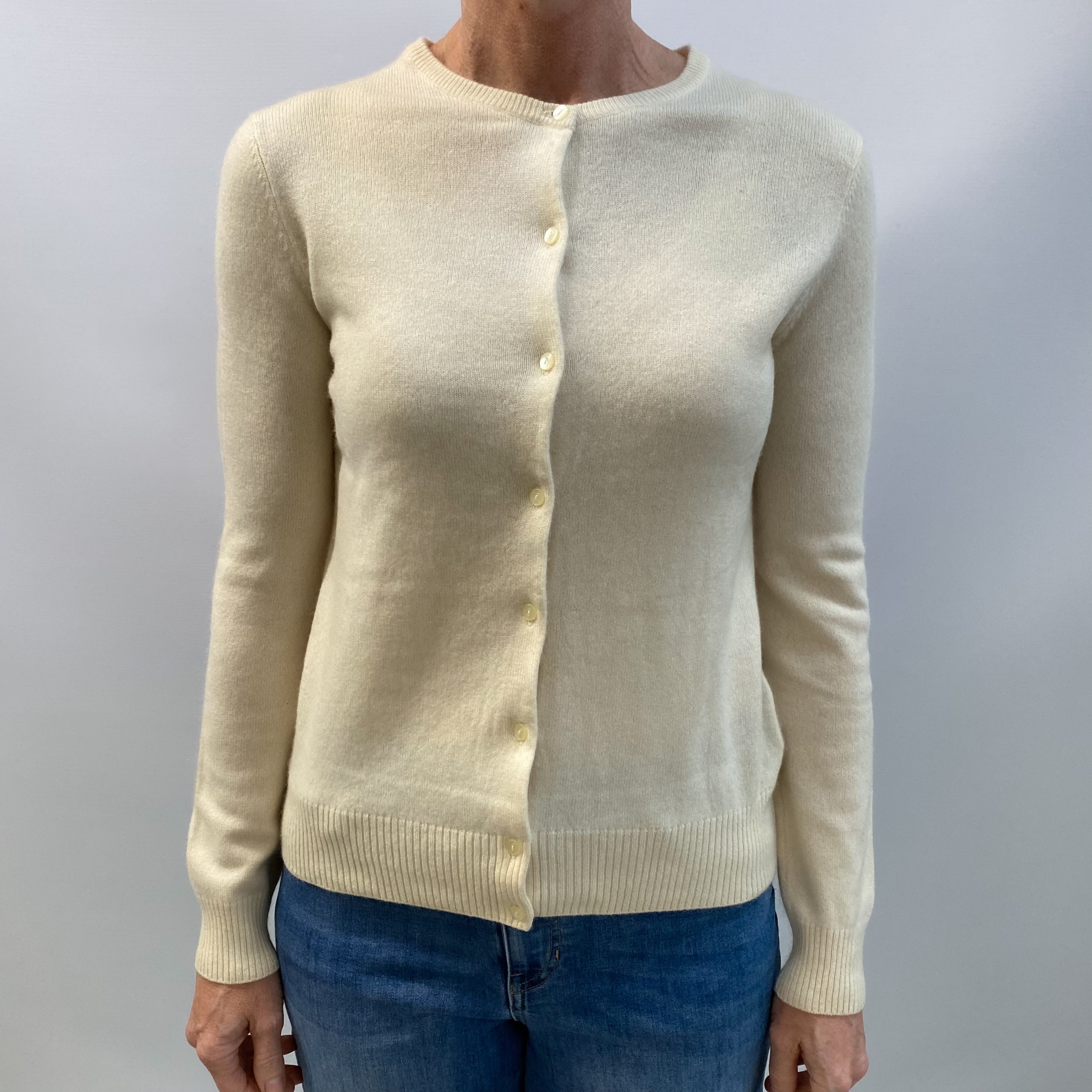 Vanilla Cream Cashmere Crew Neck Cardigan Small