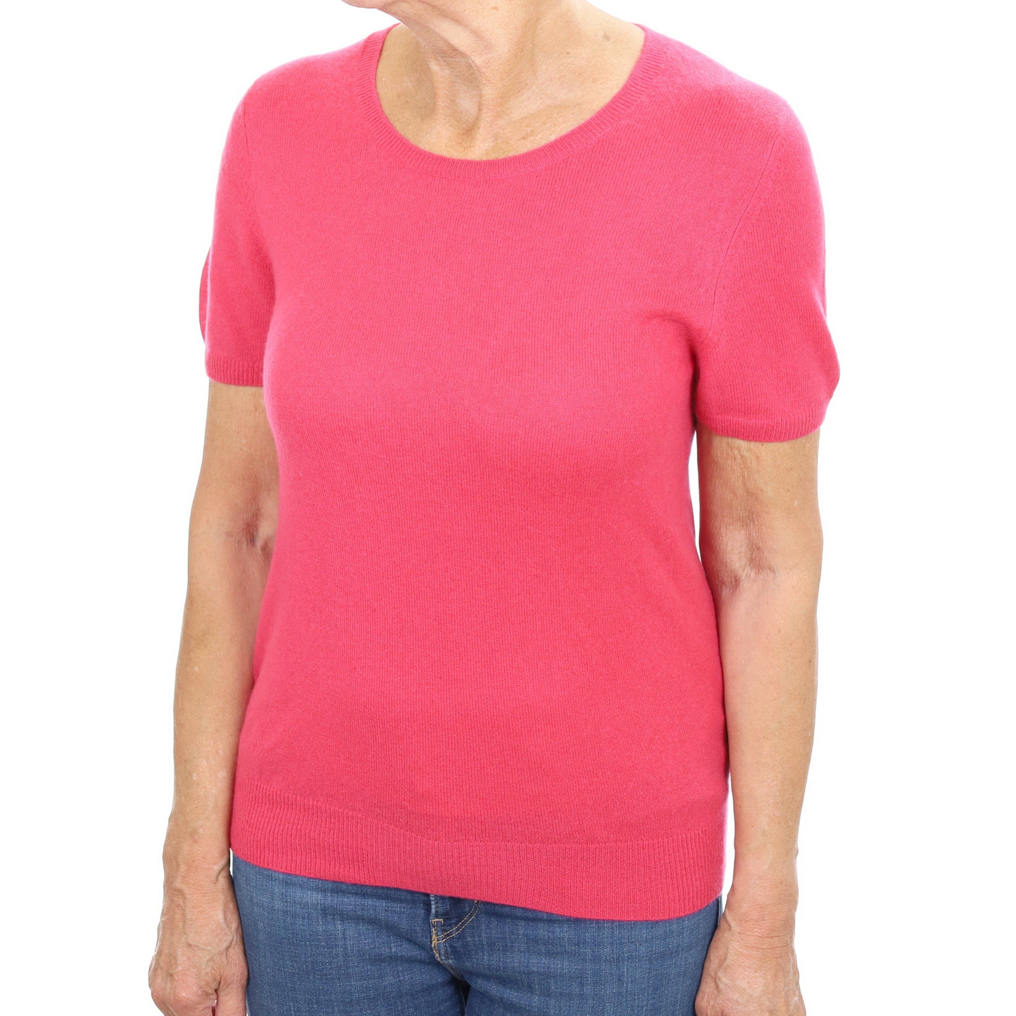 Cherry Pink Cashmere Crew Neck Short Sleeved Jumper Medium