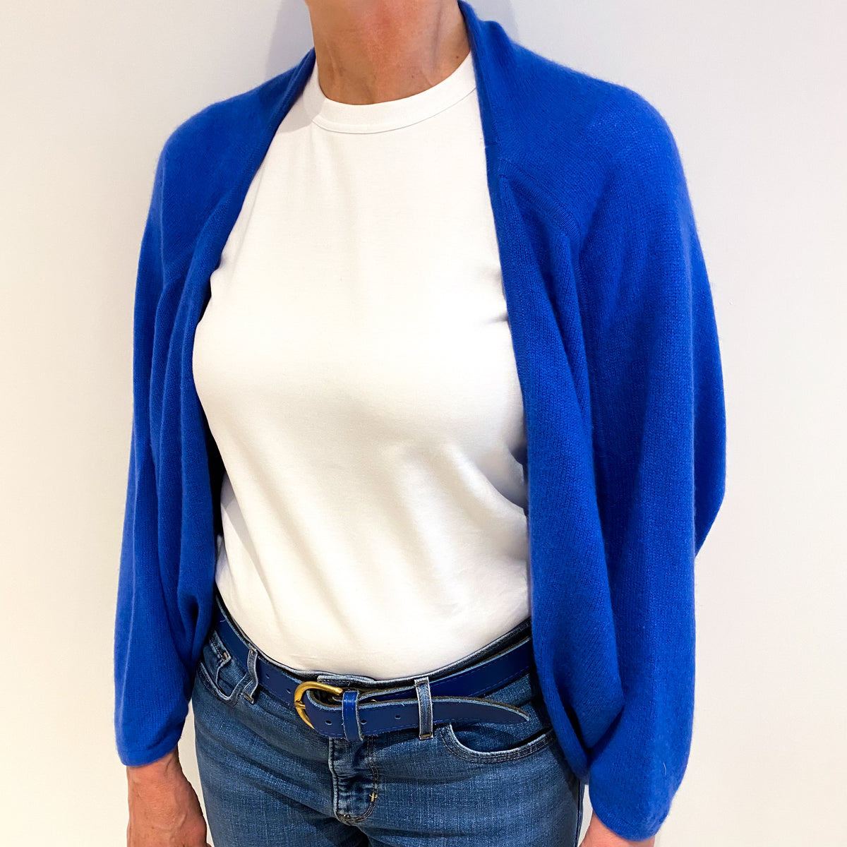 Tanzanite Blue Cashmere Shawl Style Cardigan Medium
