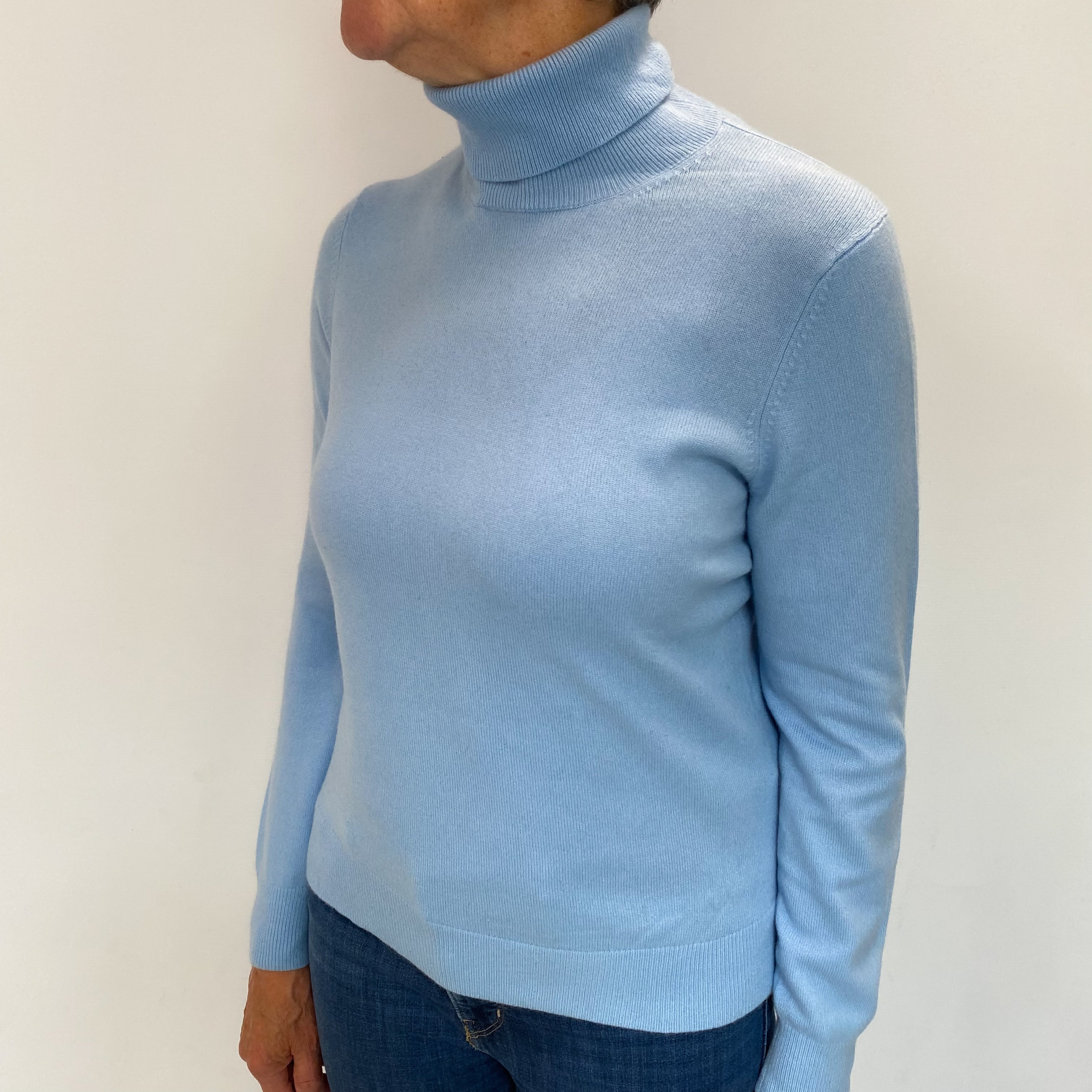 Sky Blue Cashmere Polo Neck Jumper Medium