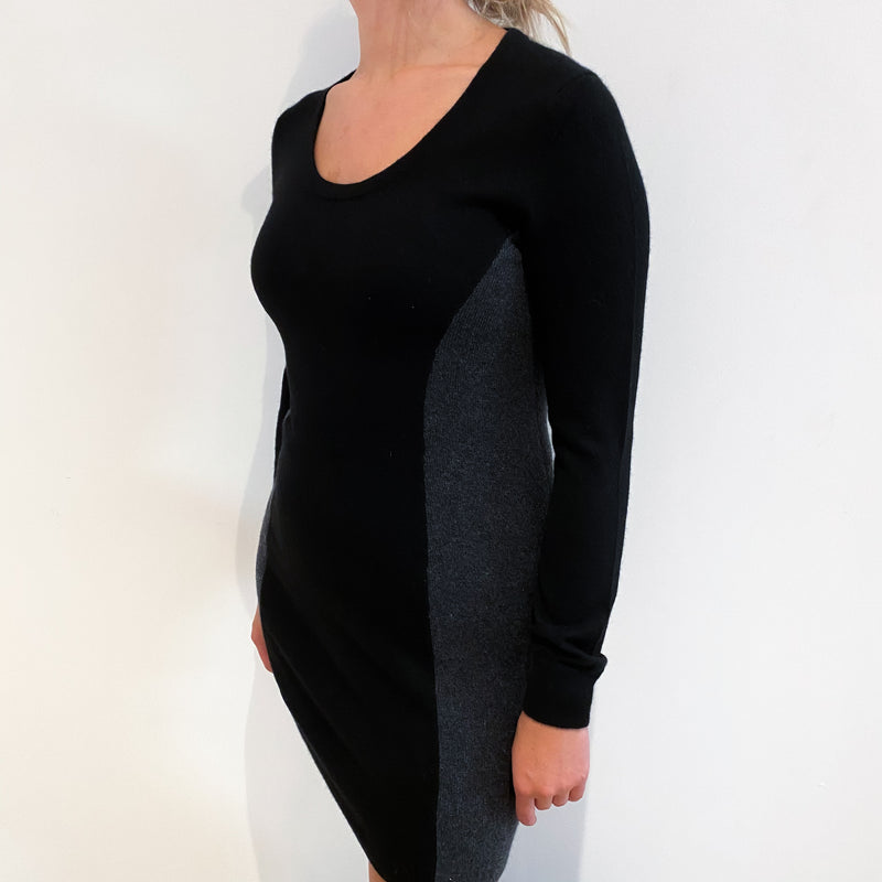Black and Grey Cashmere Scoop Neck Dress Small