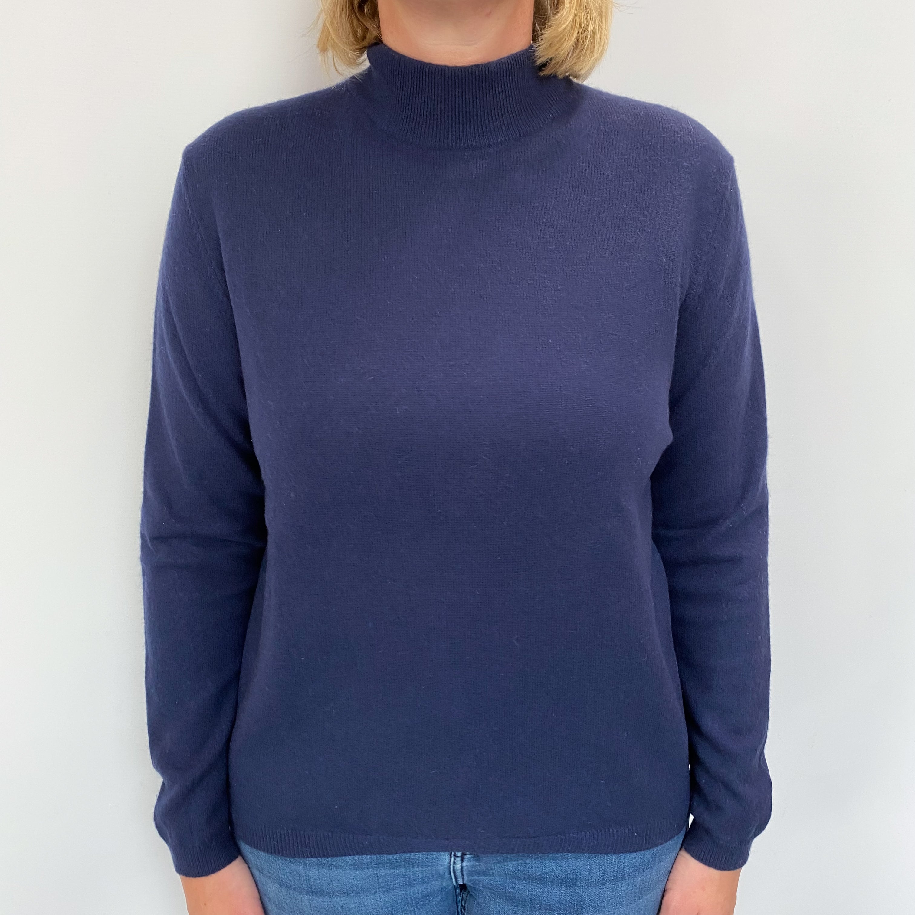 Navy Blue Cashmere Turtle Neck Jumper Large