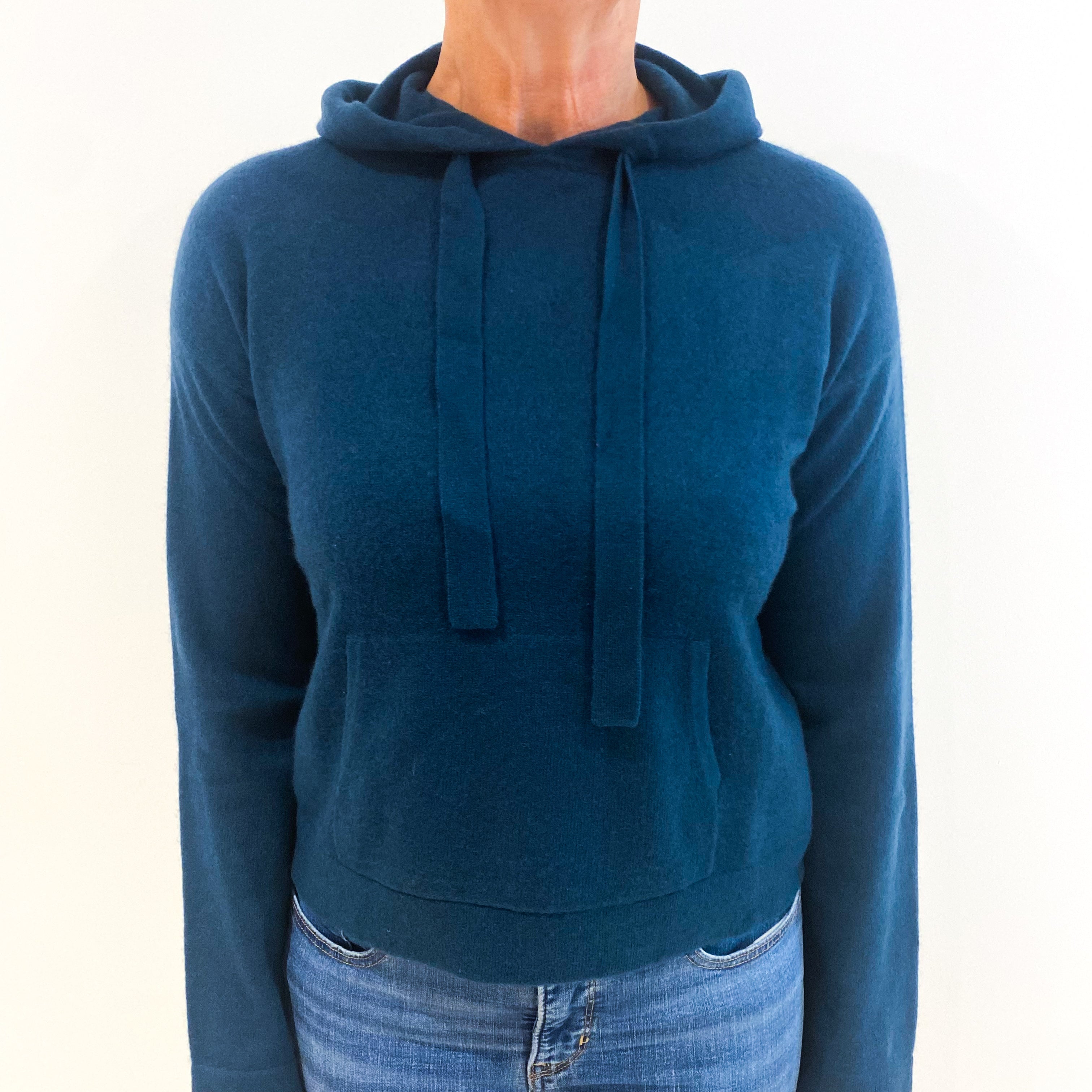 Peacock Blue Cashmere Hooded Jumper Medium