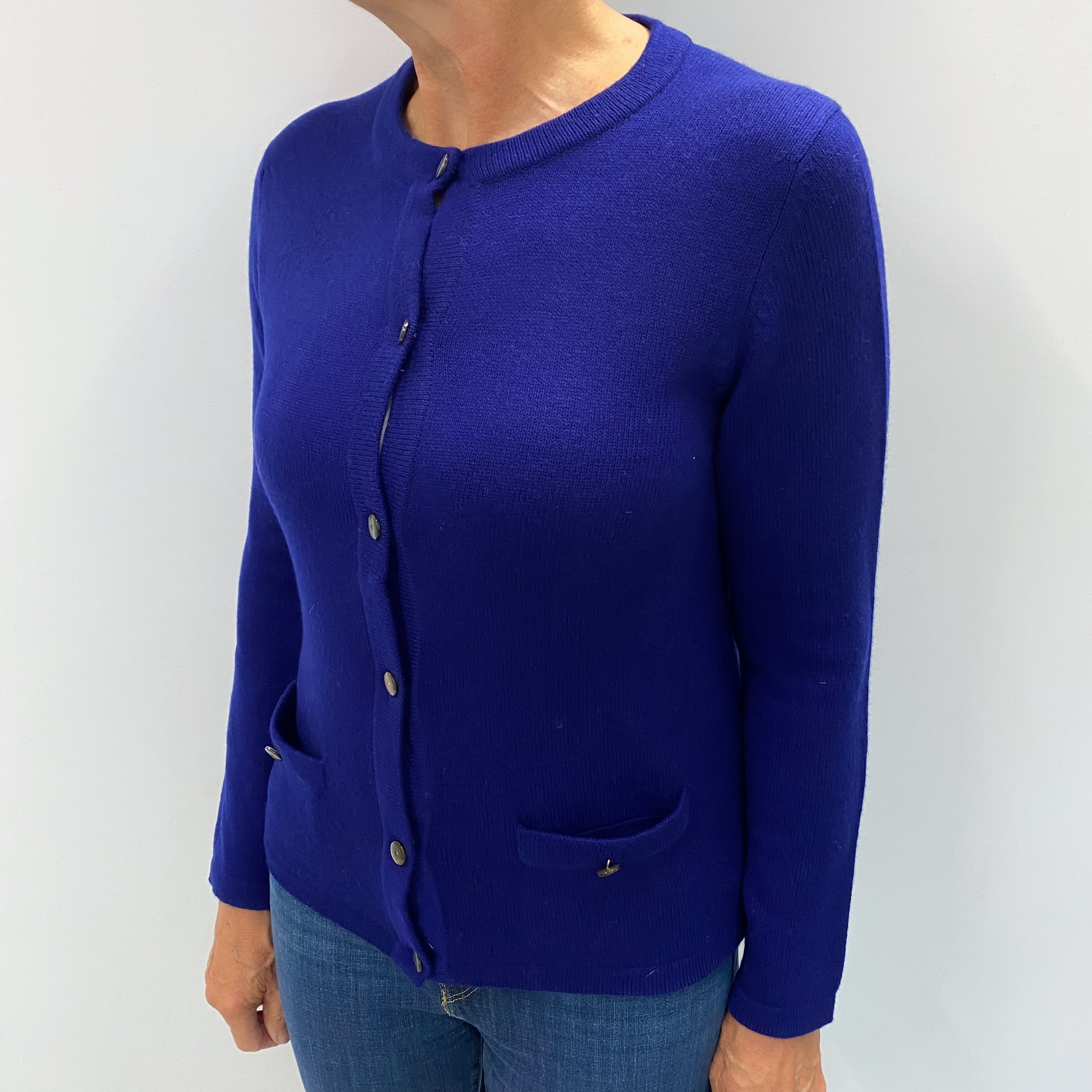Scottish Indigo Purple Cashmere Crew Neck Cardigan Medium