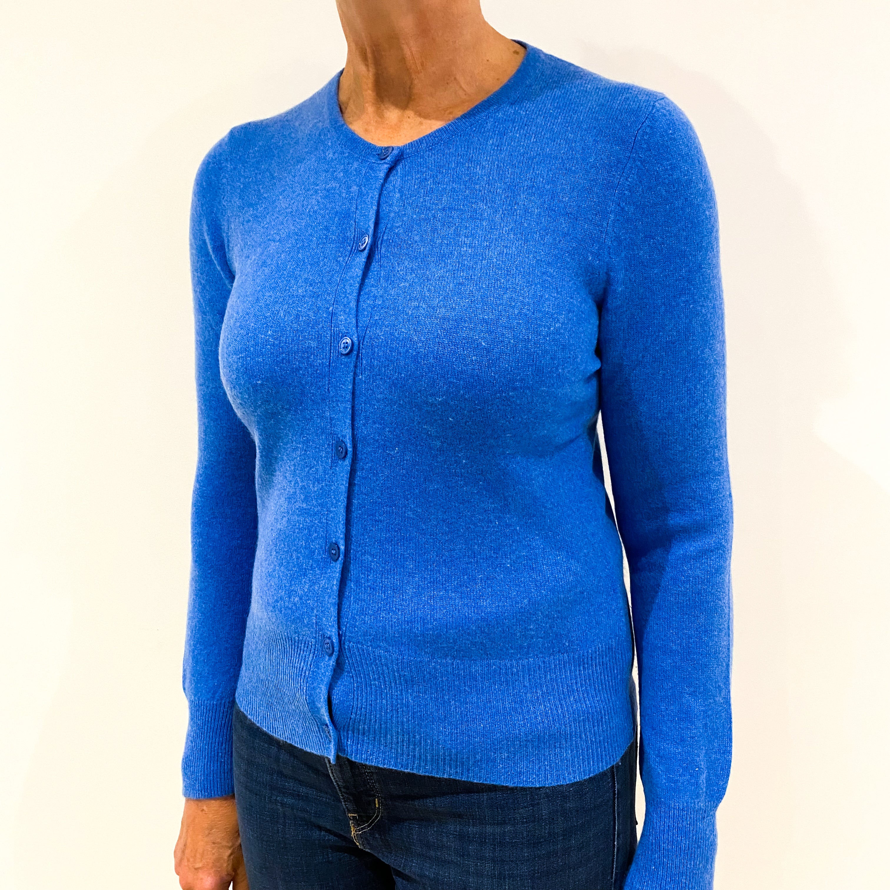 Airforce Blue Cashmere Crew Neck Cardigan Medium