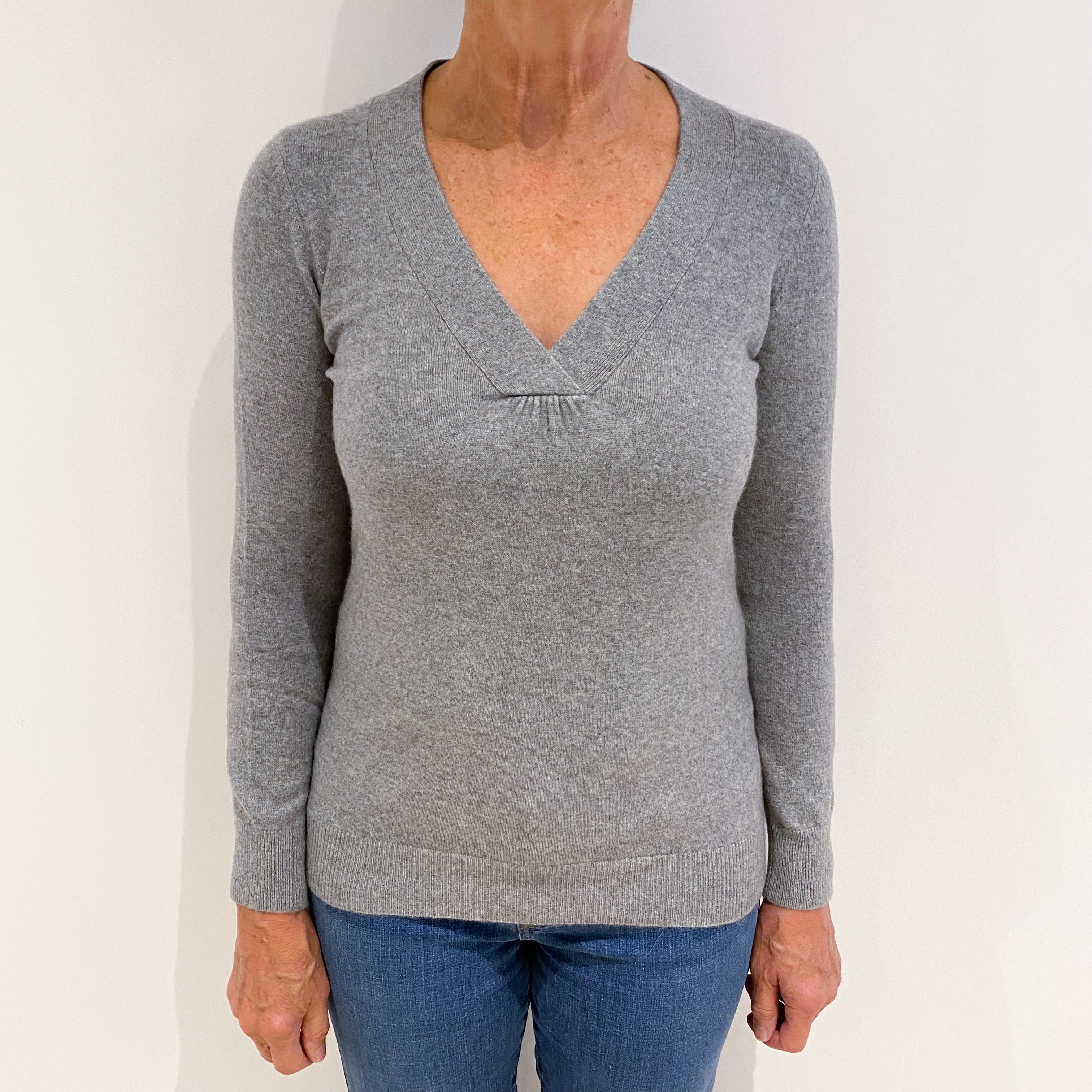 Smoke Grey Cashmere V-Neck Jumper Medium