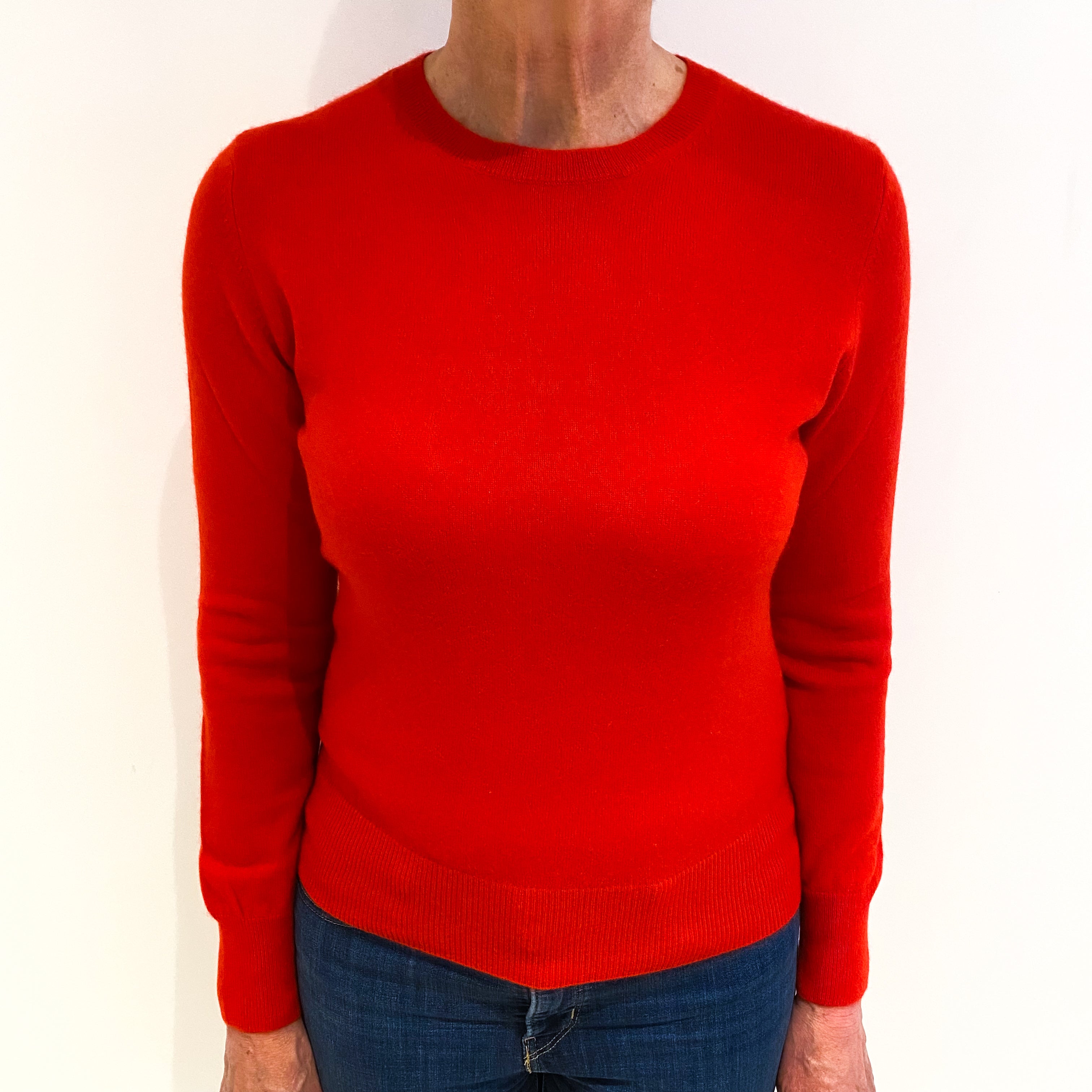 Vermillion Red Cashmere Crew Neck Jumper Medium