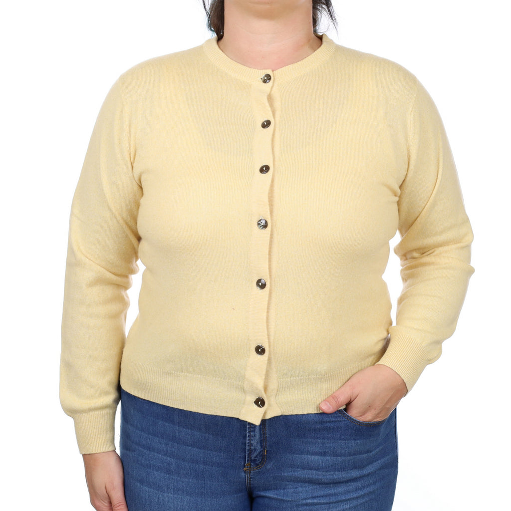 Buttermilk Yellow Cashmere Crew Neck Cardigan Large