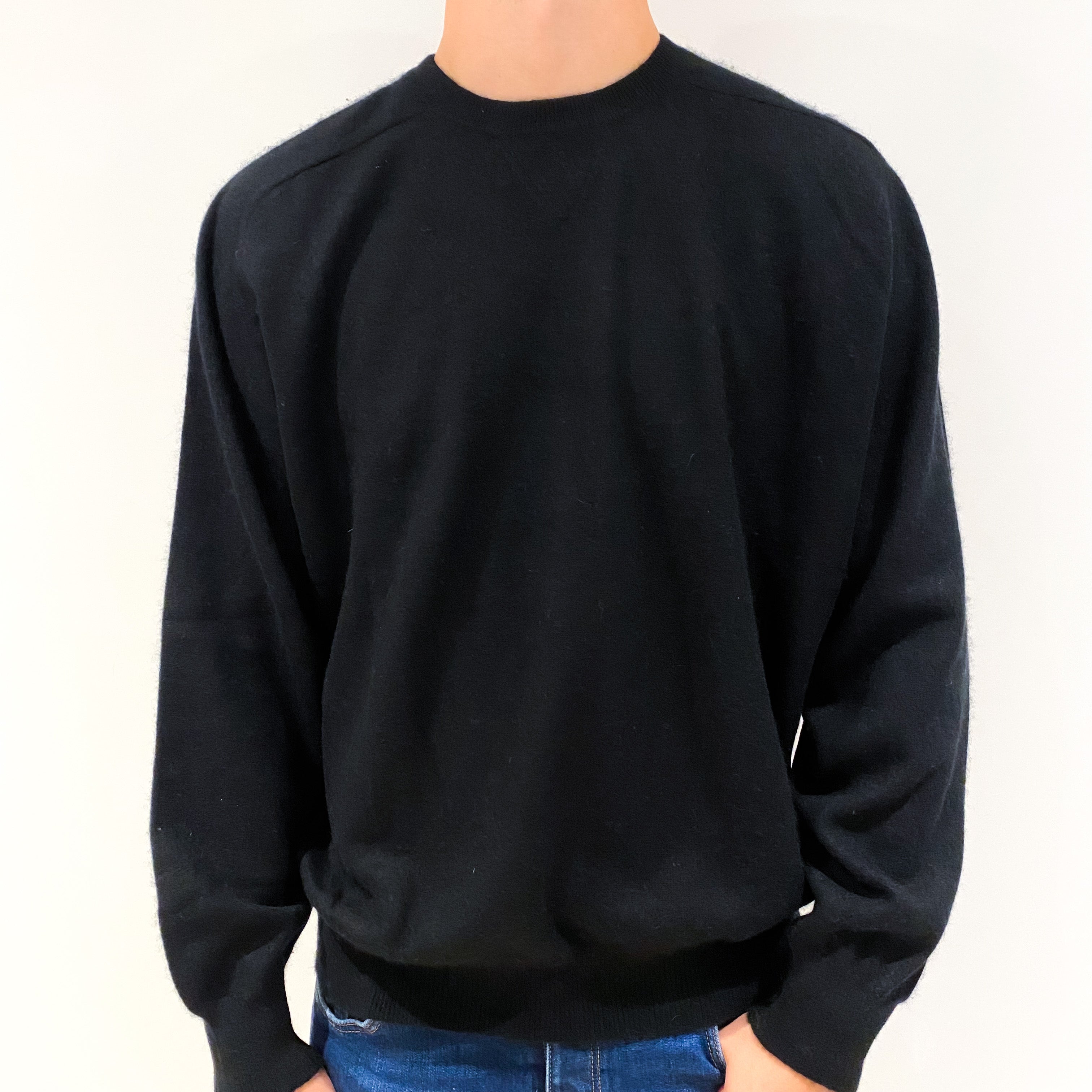 Men's Black Cashmere Crew Neck Jumper Extra Extra Large