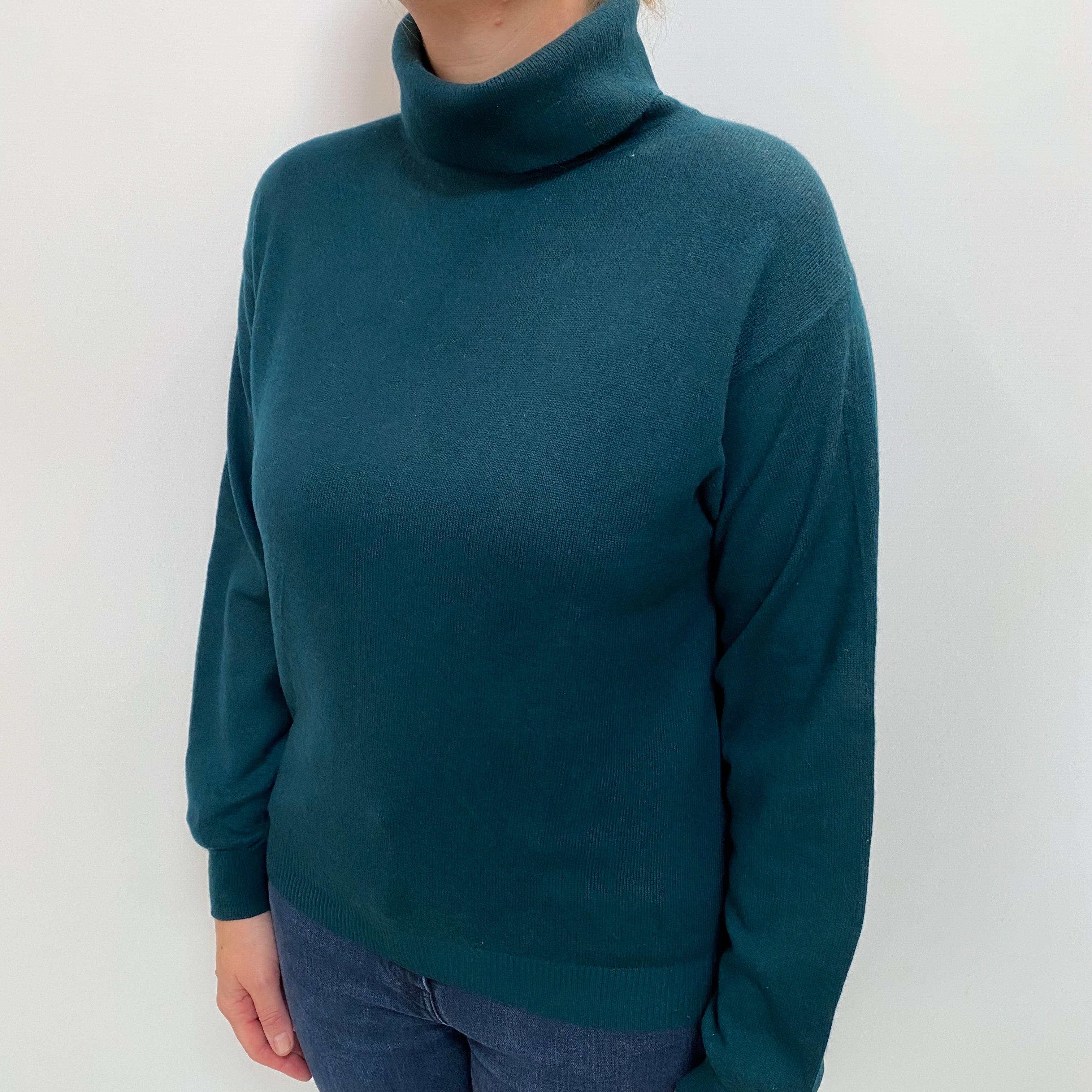 Forest Green Cashmere Polo Neck Jumper Large