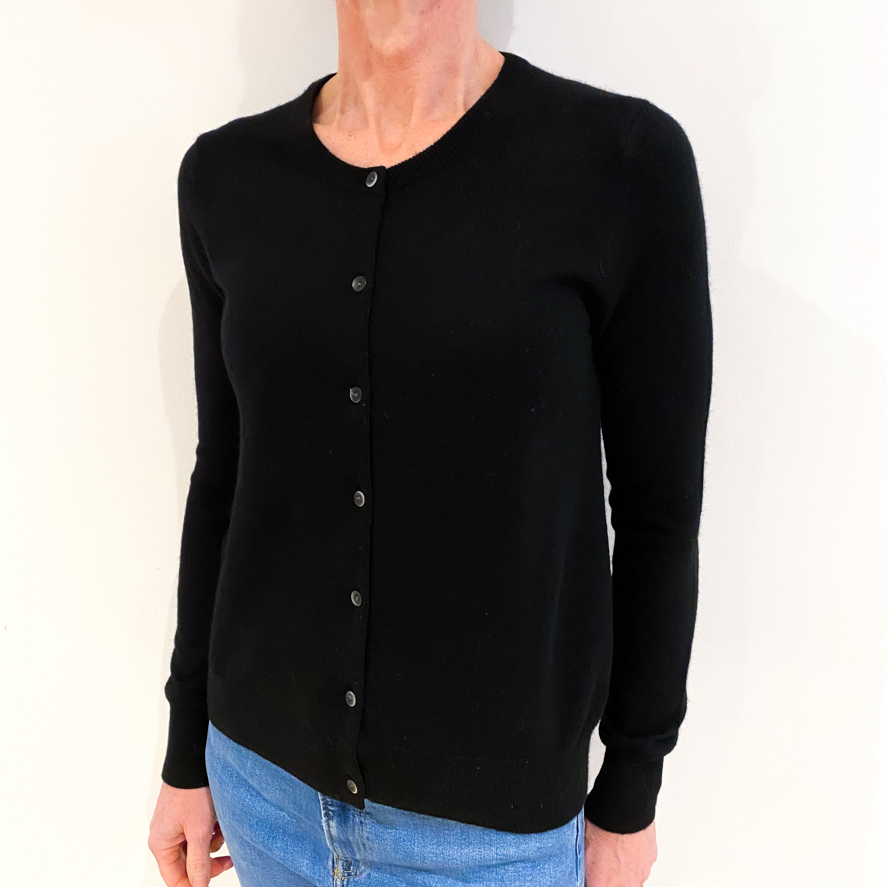 Black Cashmere Crew Neck Cardigan Small