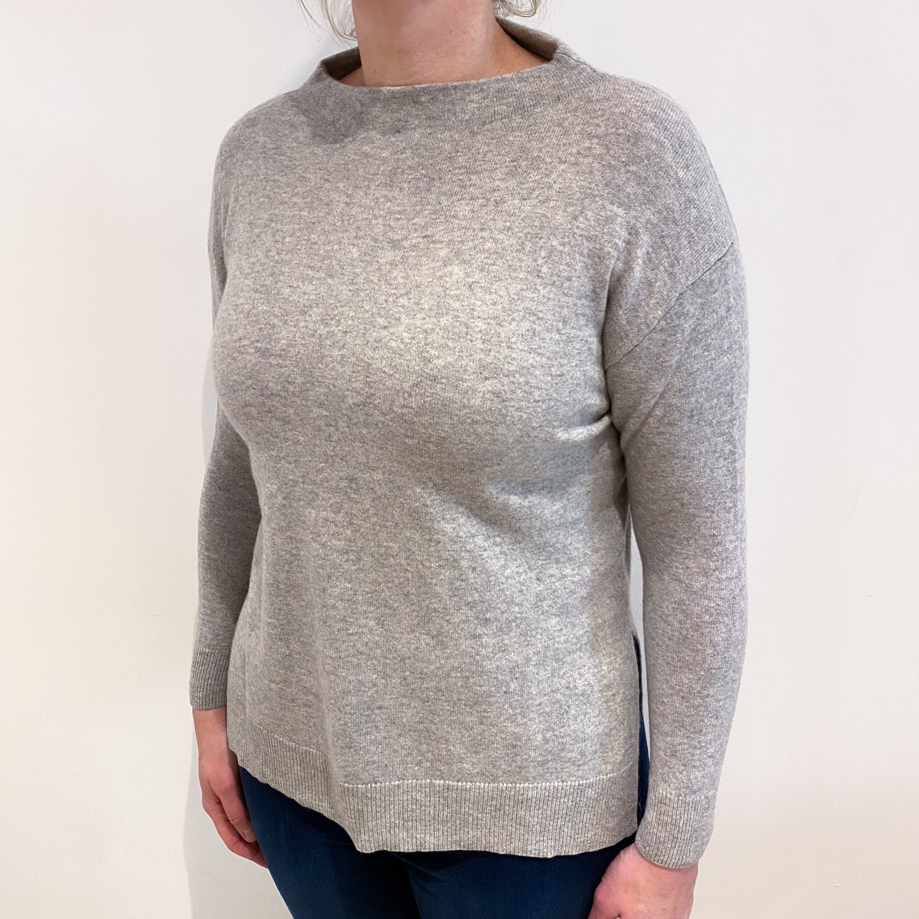 Smoke Grey Cashmere Funnel Neck Jumper Large