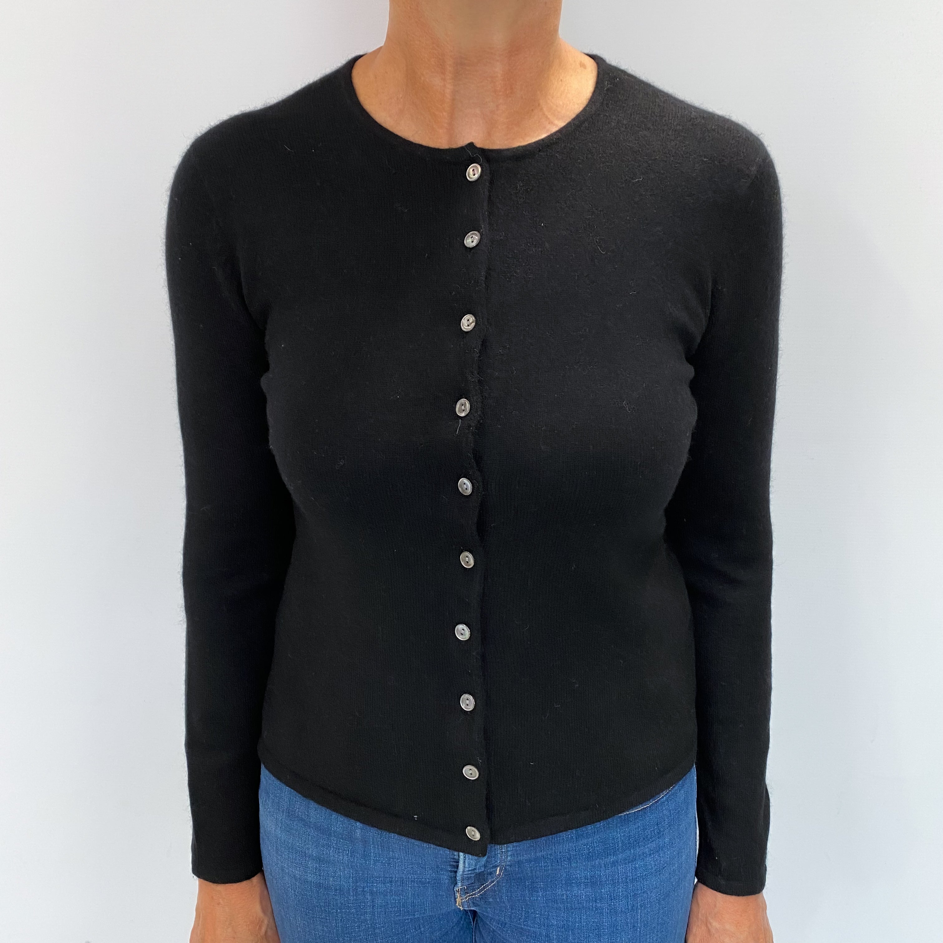 Black Cashmere Crew Neck Cardigan Medium