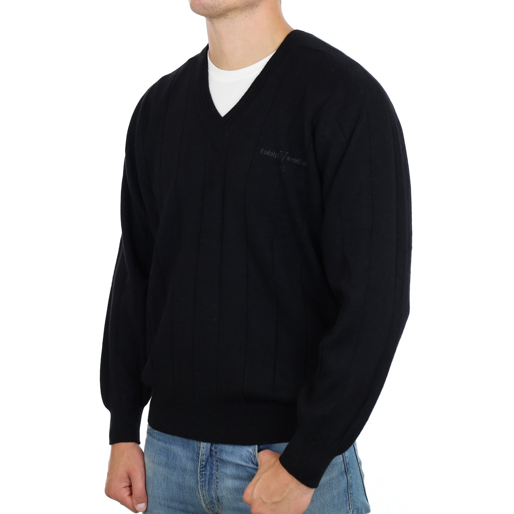 Men's Black Cashmere V Neck Jumper XL