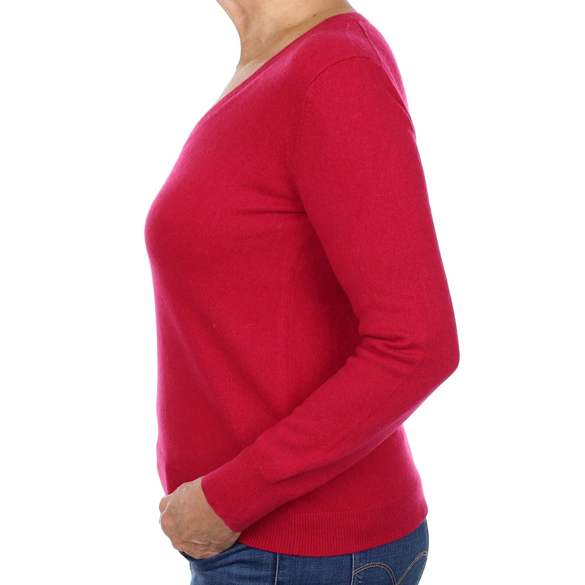 Cherry Pink Cashmere V Neck Jumper Medium