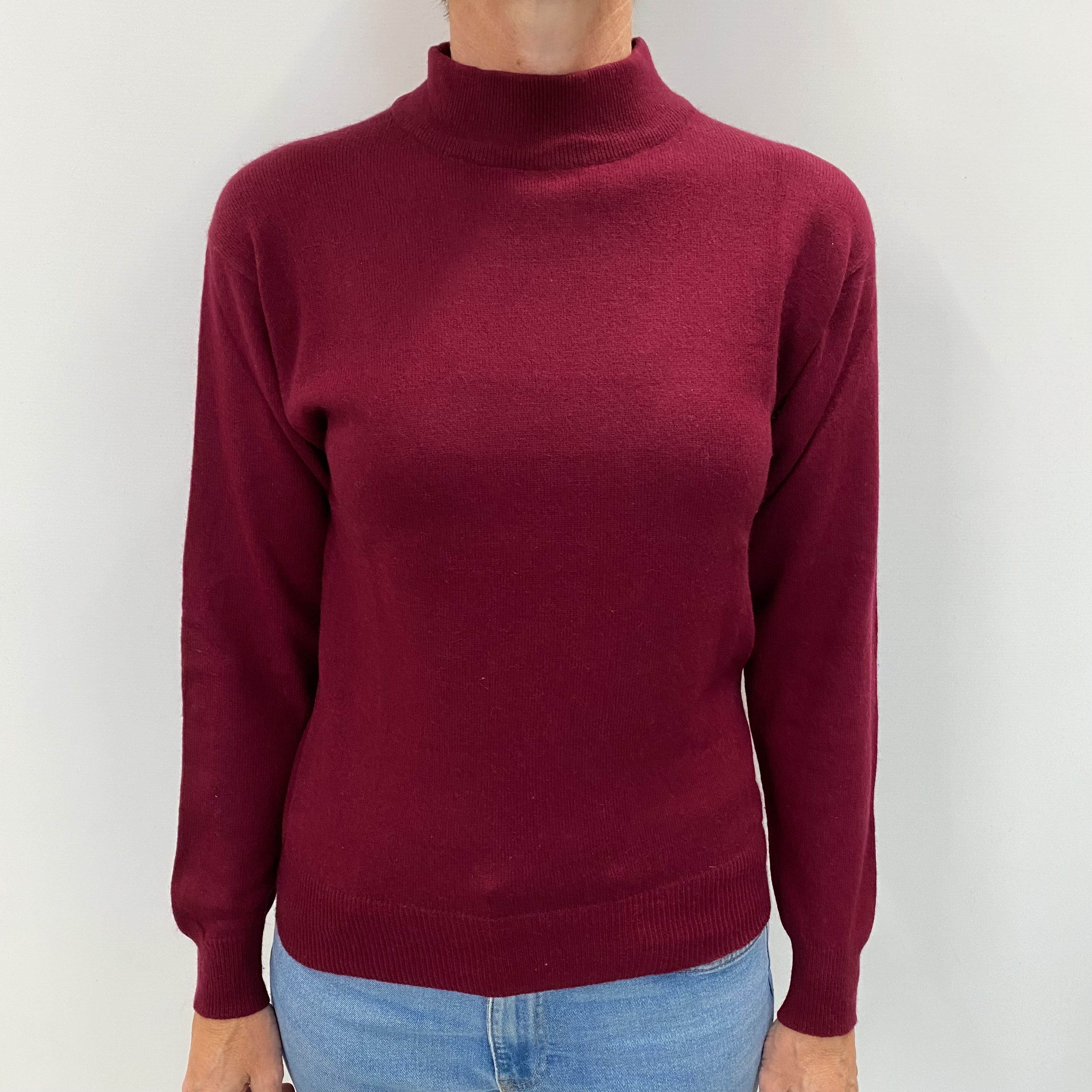Burgundy Red Cashmere Polo Neck Jumper Small