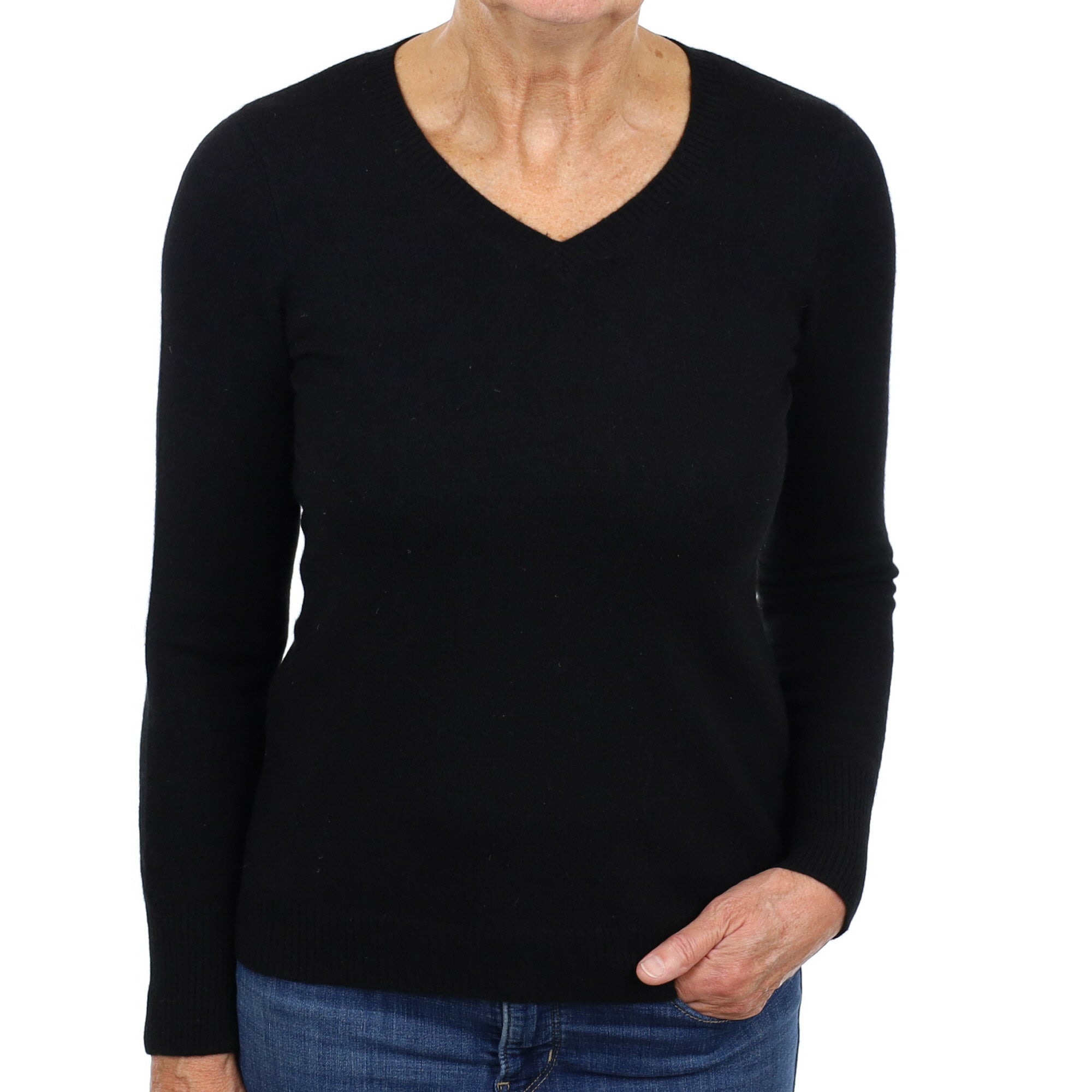 Black Cashmere V Neck Jumper Medium