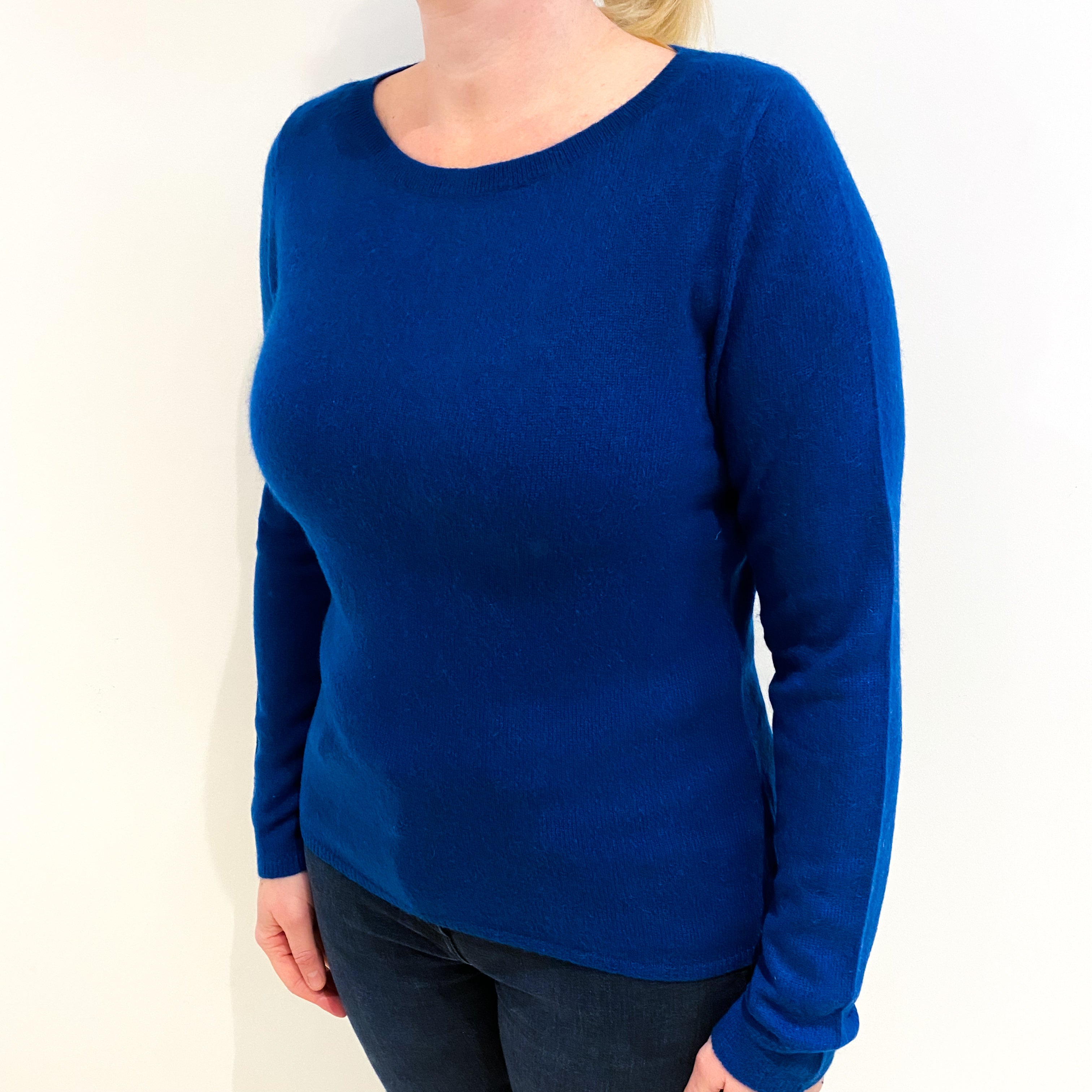 Petrol Blue Cashmere Slash Neck Jumper Large