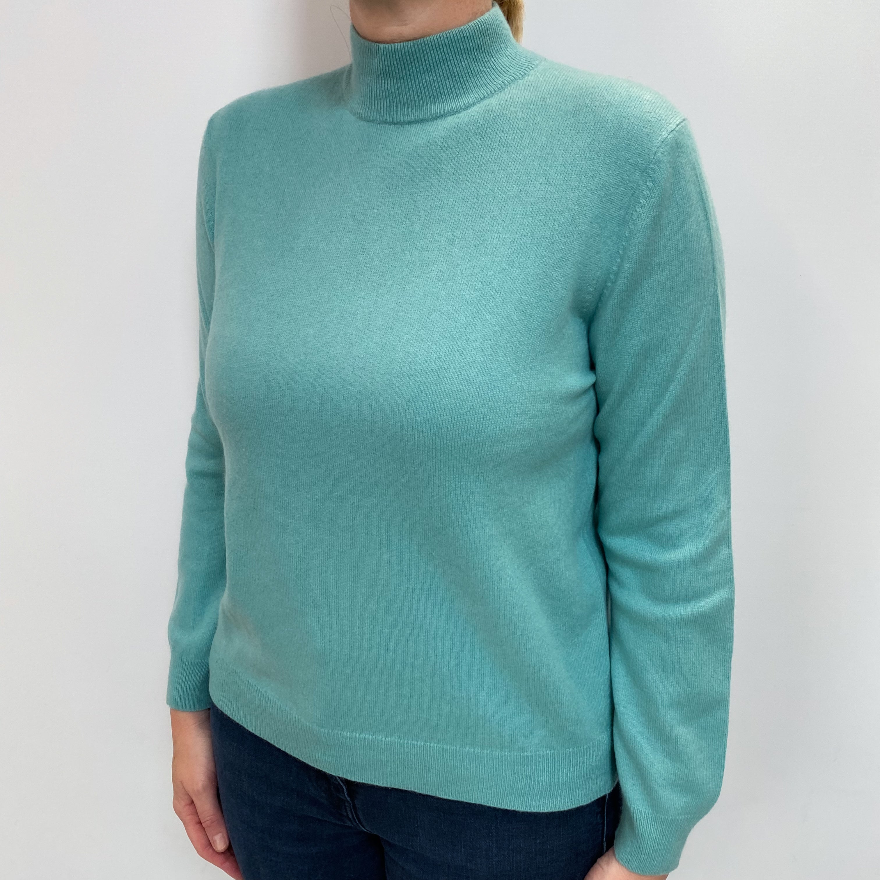 Sea Foam Green Cashmere Turtle Neck Jumper Large