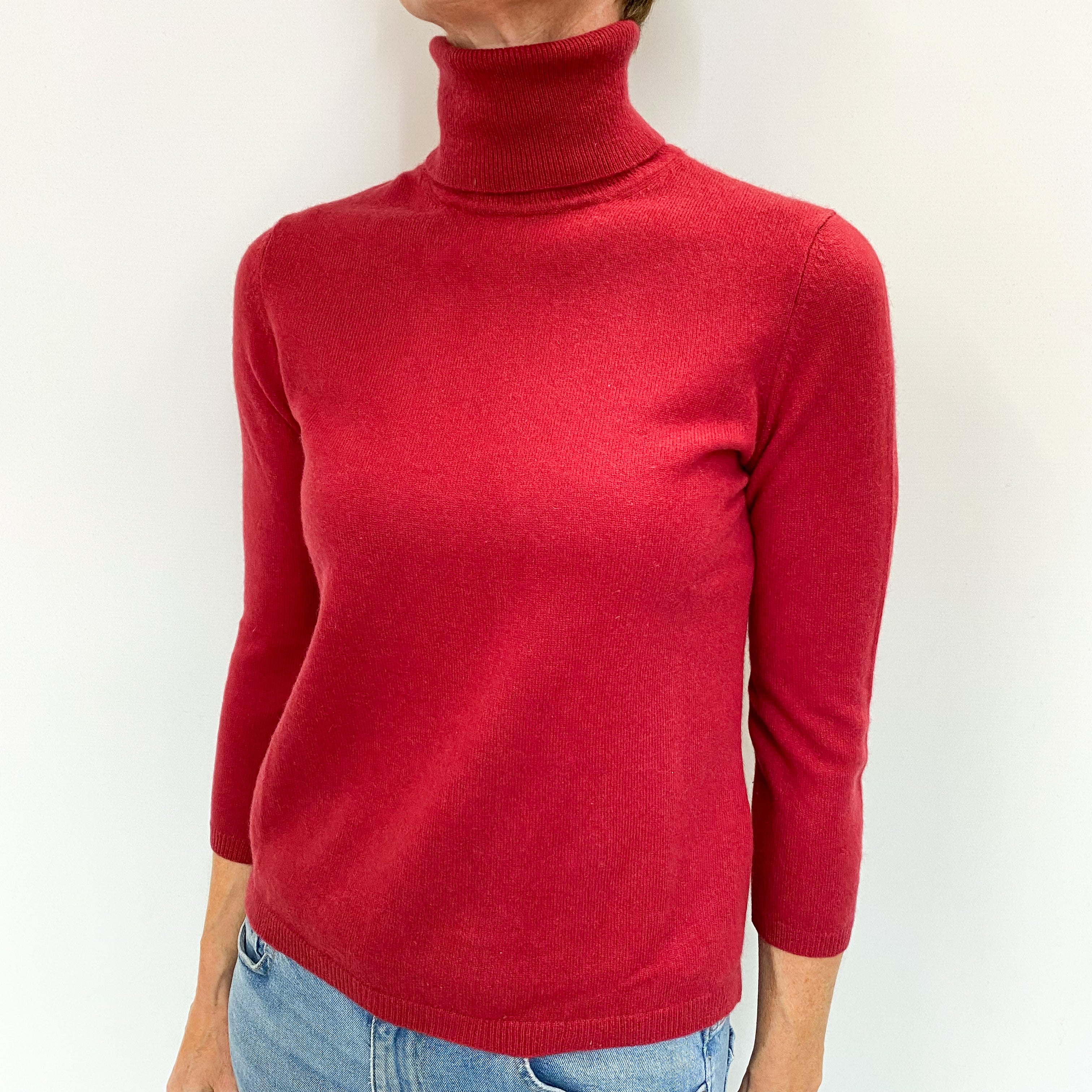Brick Red Cashmere Polo Neck Jumper Small