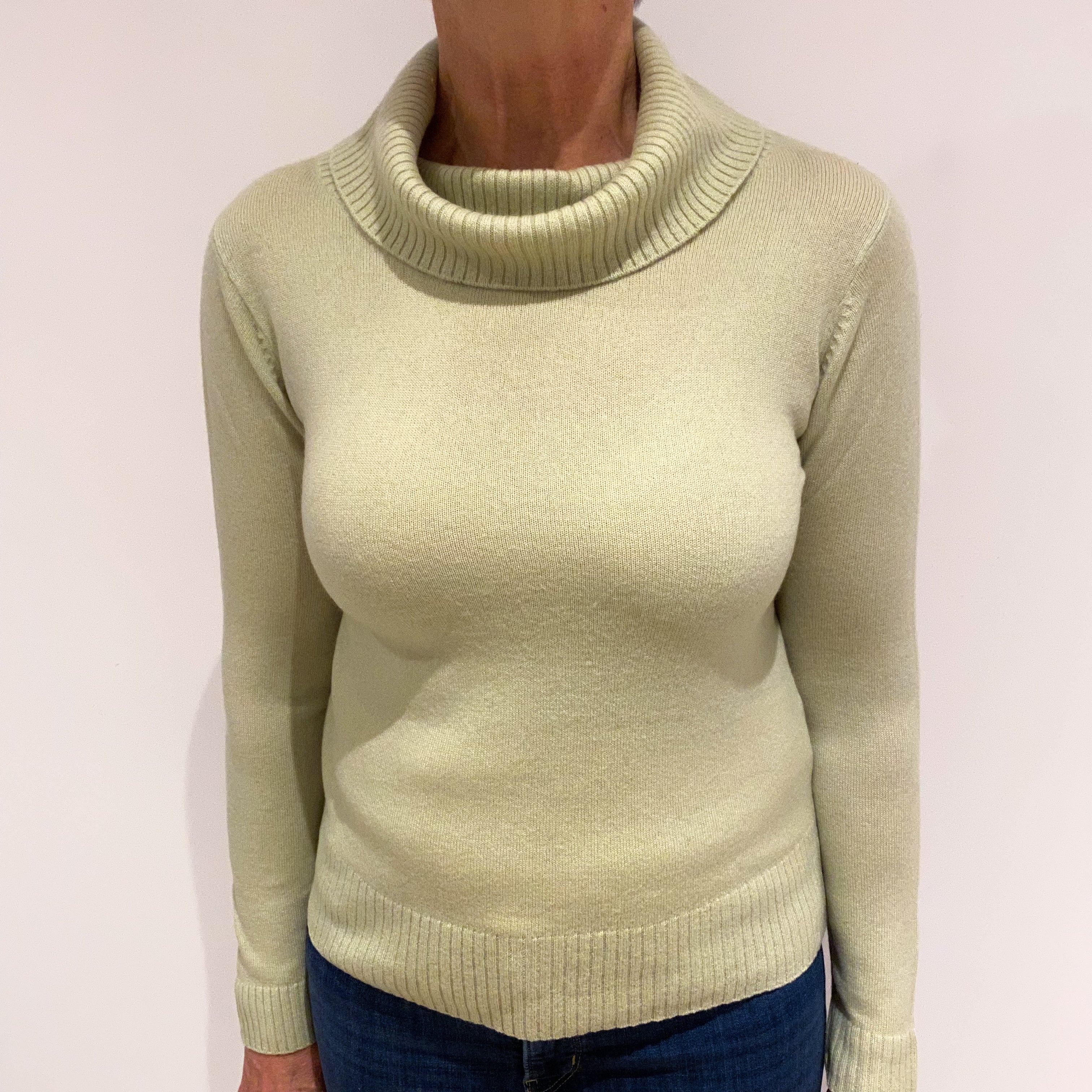Pistachio Green Cashmere Cowl Neck Jumper Medium