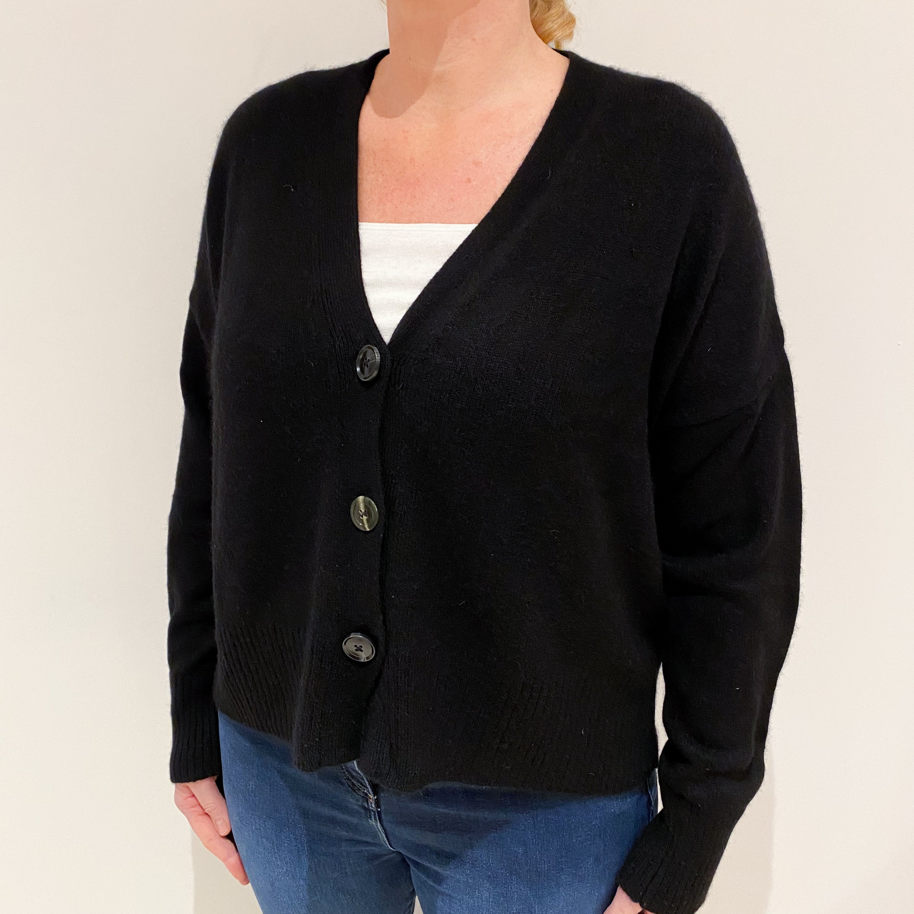 Black Heavy Knit Cashmere V-Neck Cardigan Large