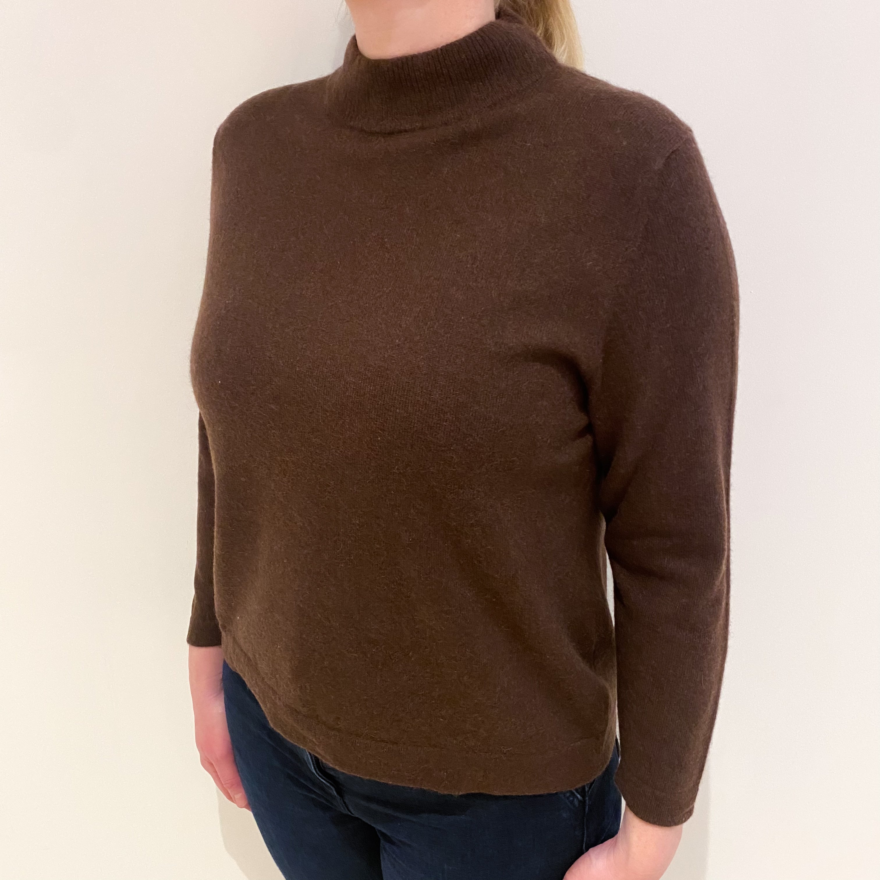 Chocolate Brown Cashmere Turtle Neck Jumper Large