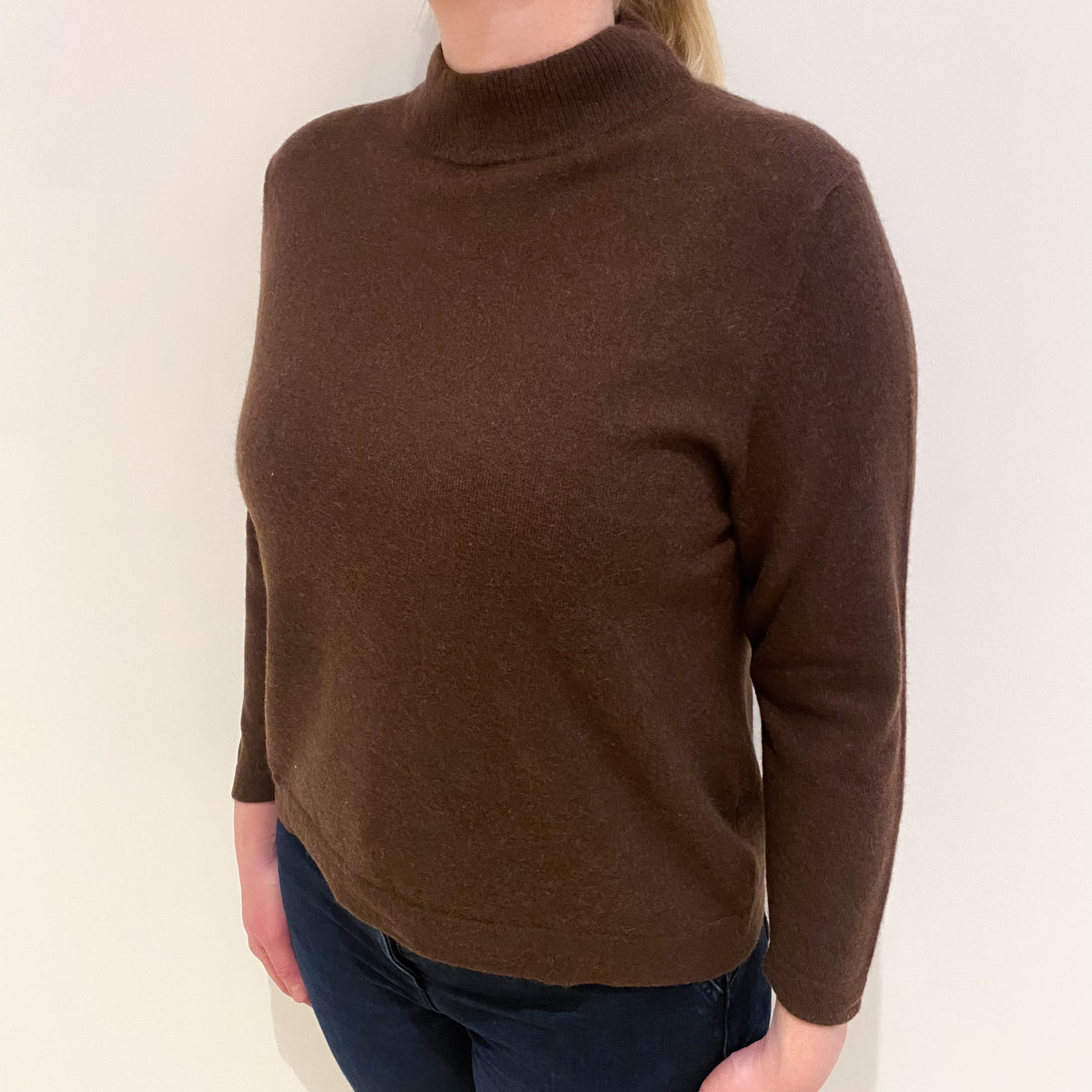 Chocolate Brown Cashmere Turtle Neck Jumper Large