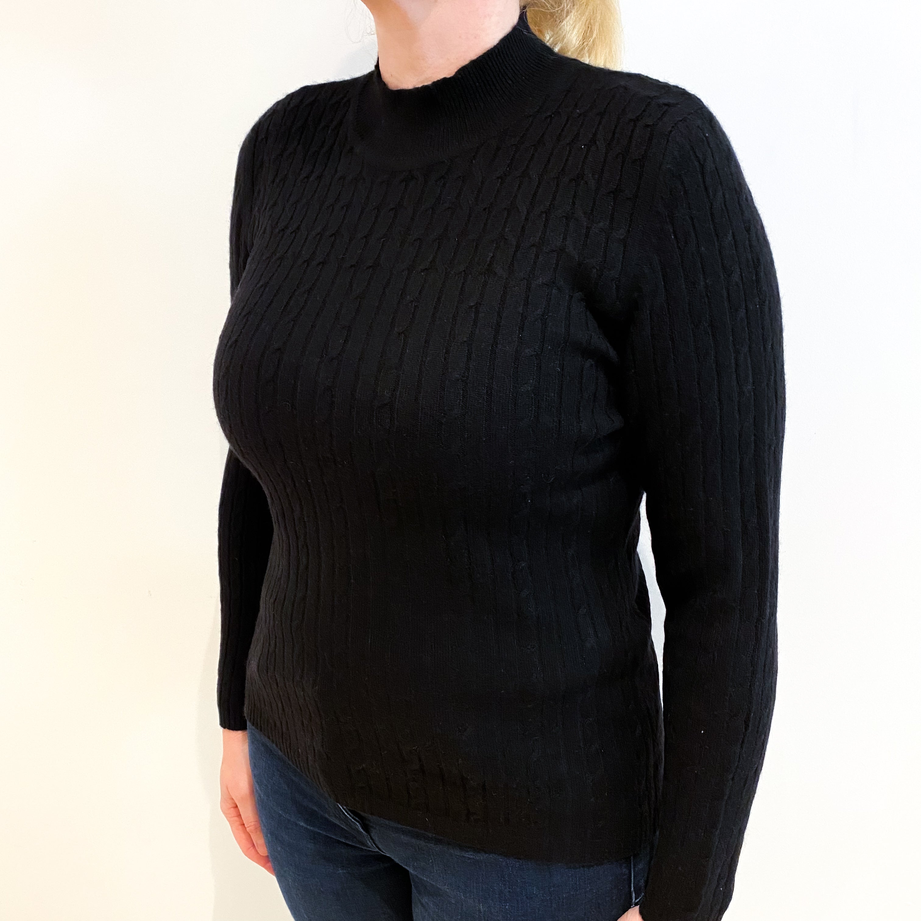 Black Cable Cashmere Turtle Neck Jumper Large