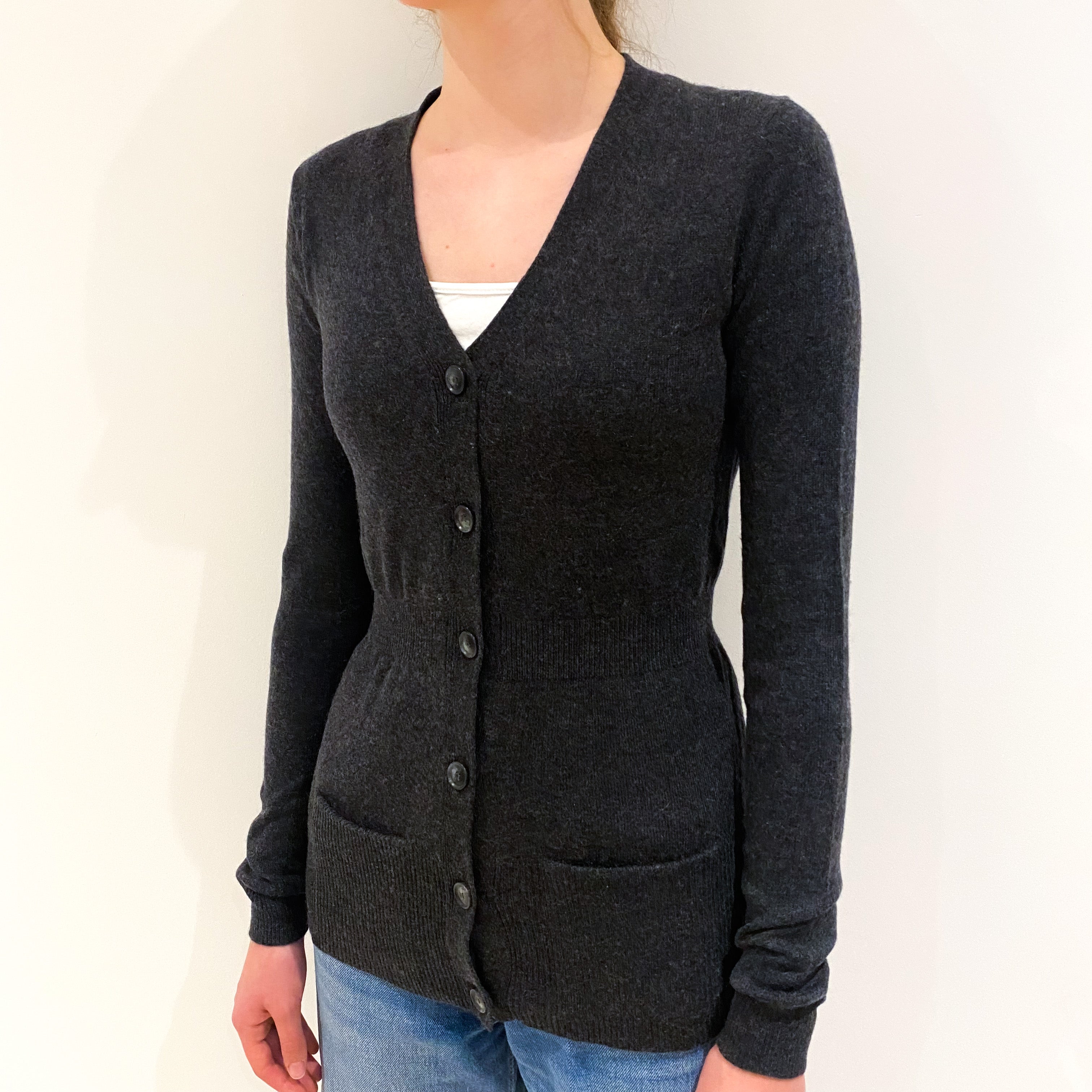 Charcoal Grey Cashmere V-Neck Cardigan Extra Small