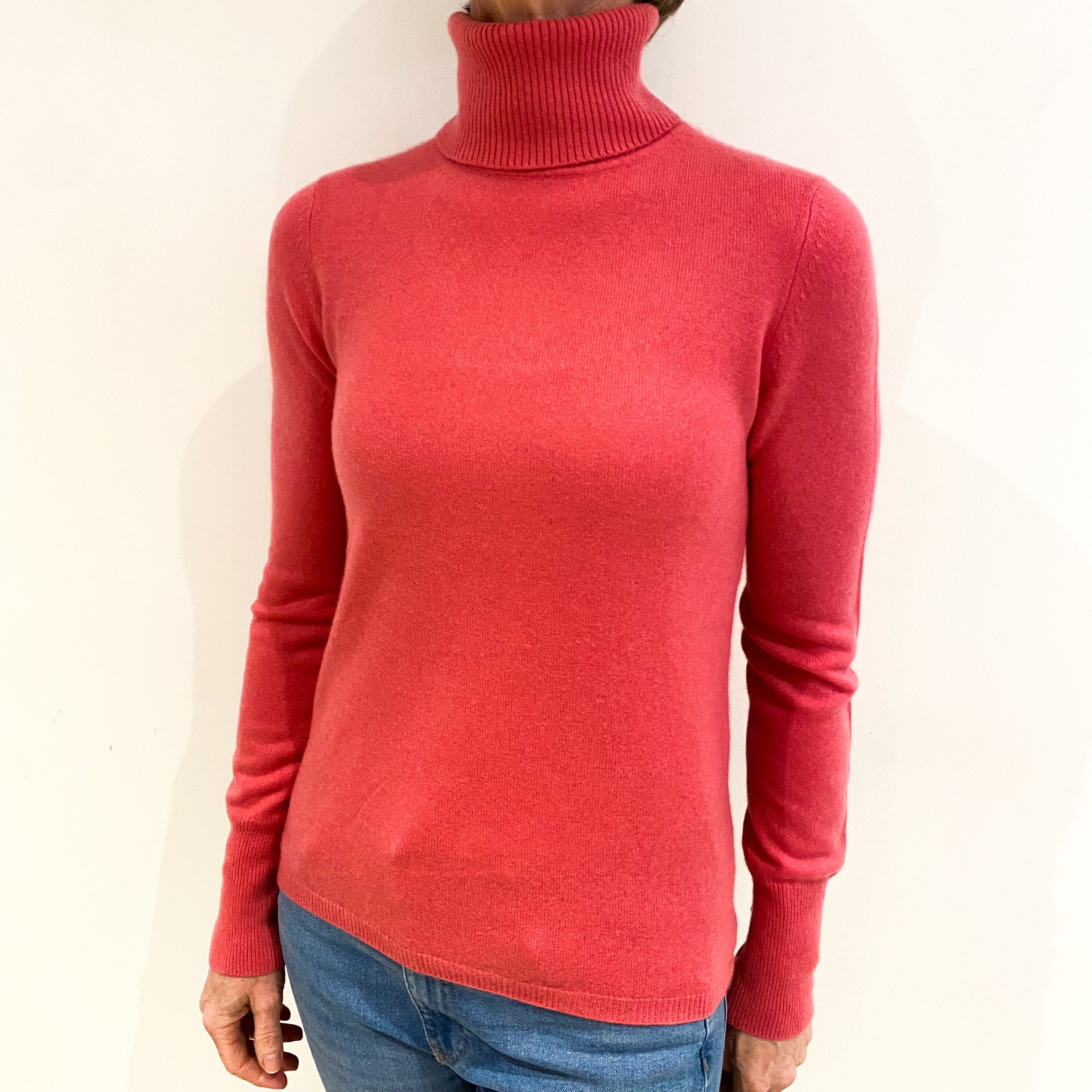 Loganberry Pink Cashmere Polo Neck Jumper Small