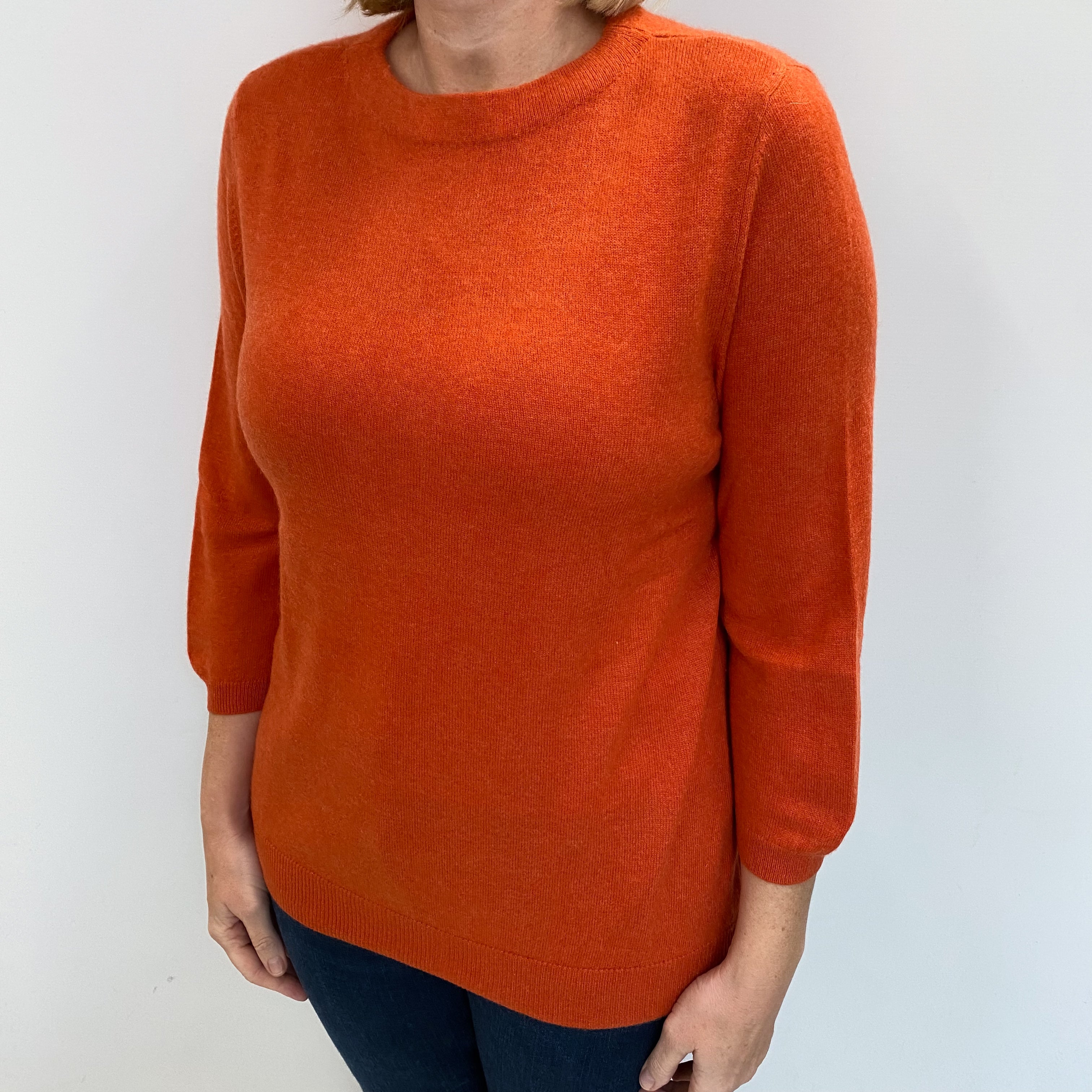 Pumpkin Orange Cashmere Crew Neck Jumper Large