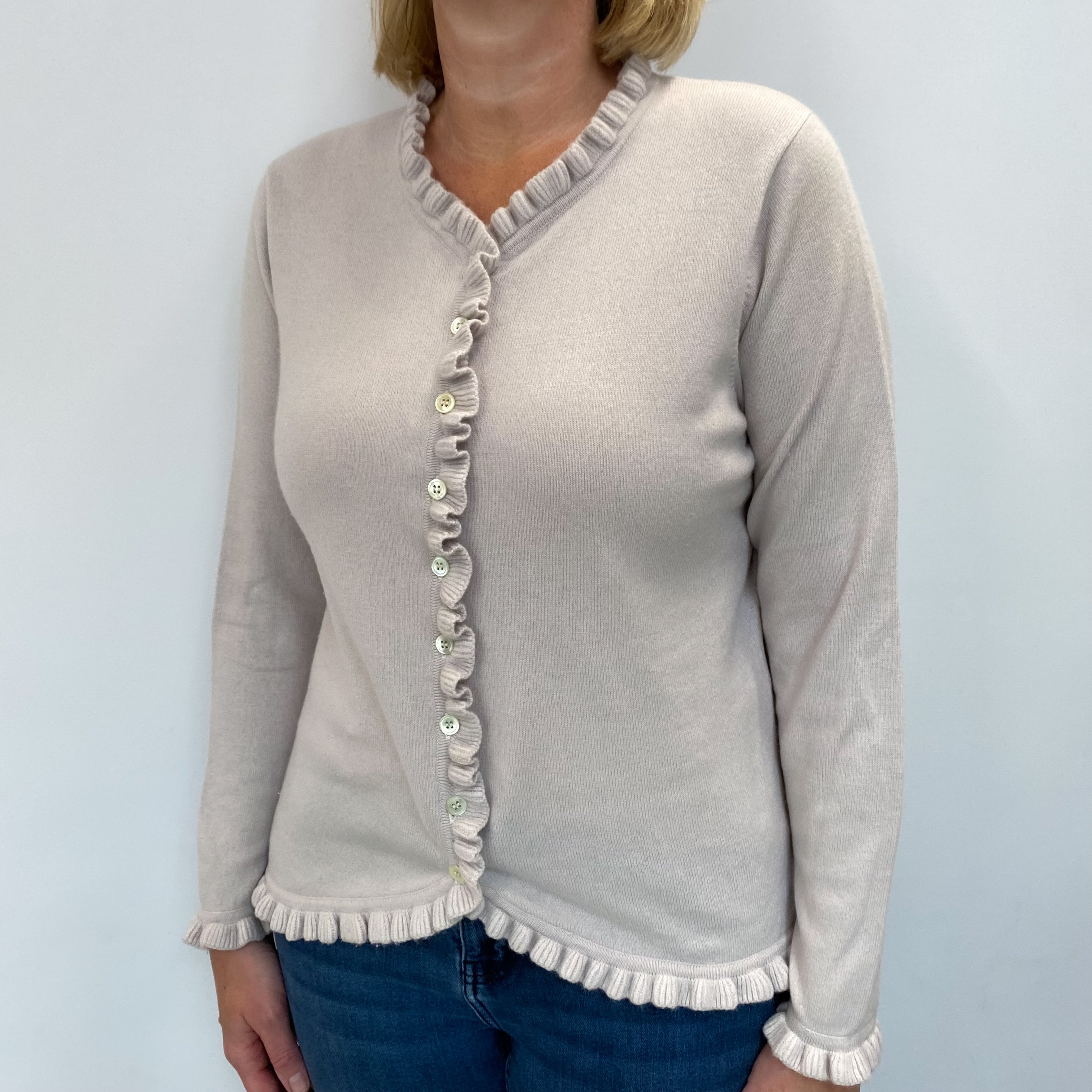 Oyster Grey Cashmere V Neck Cardigan Large