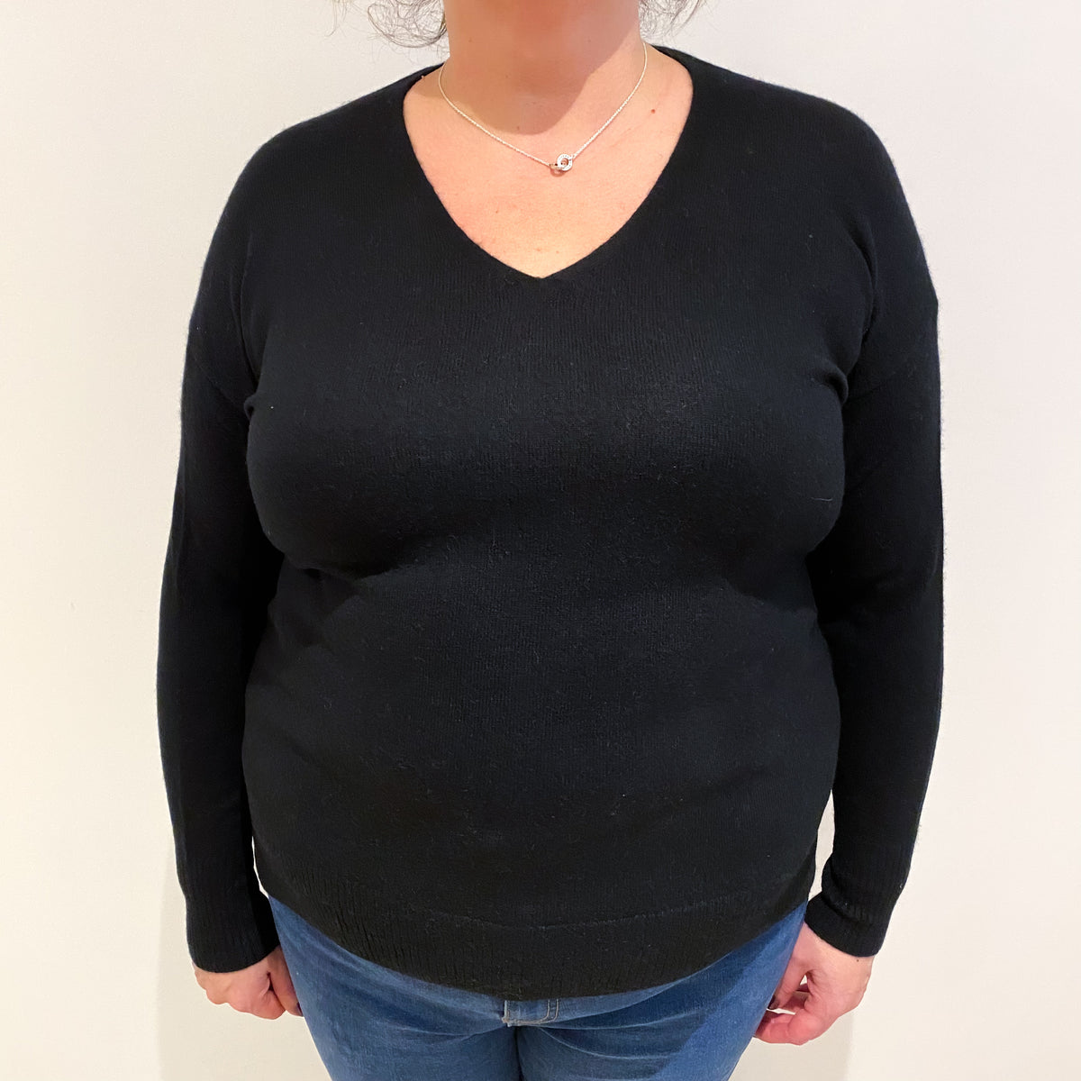 Black Cashmere V Neck Jumper Extra Large