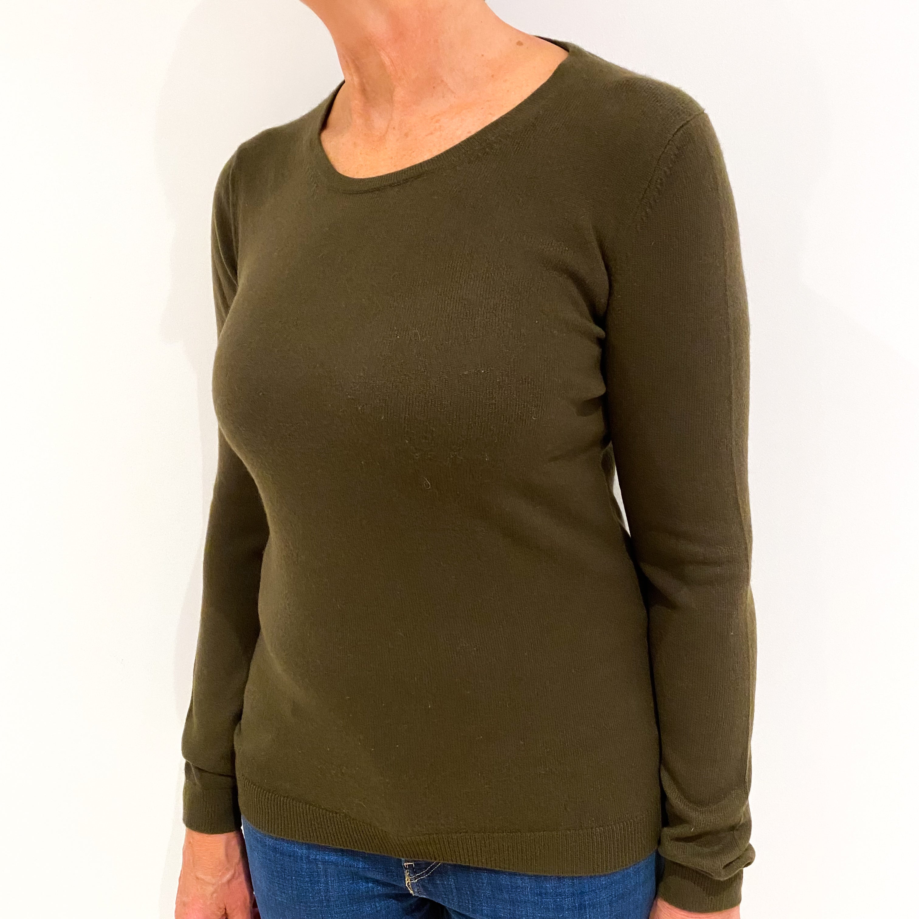 Olive Green Cashmere Crew Neck Jumper Medium