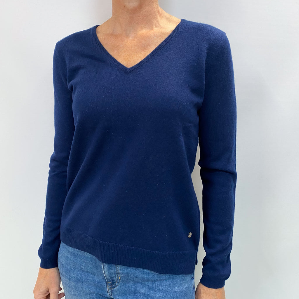 Navy Blue Cashmere V Neck Jumper Small