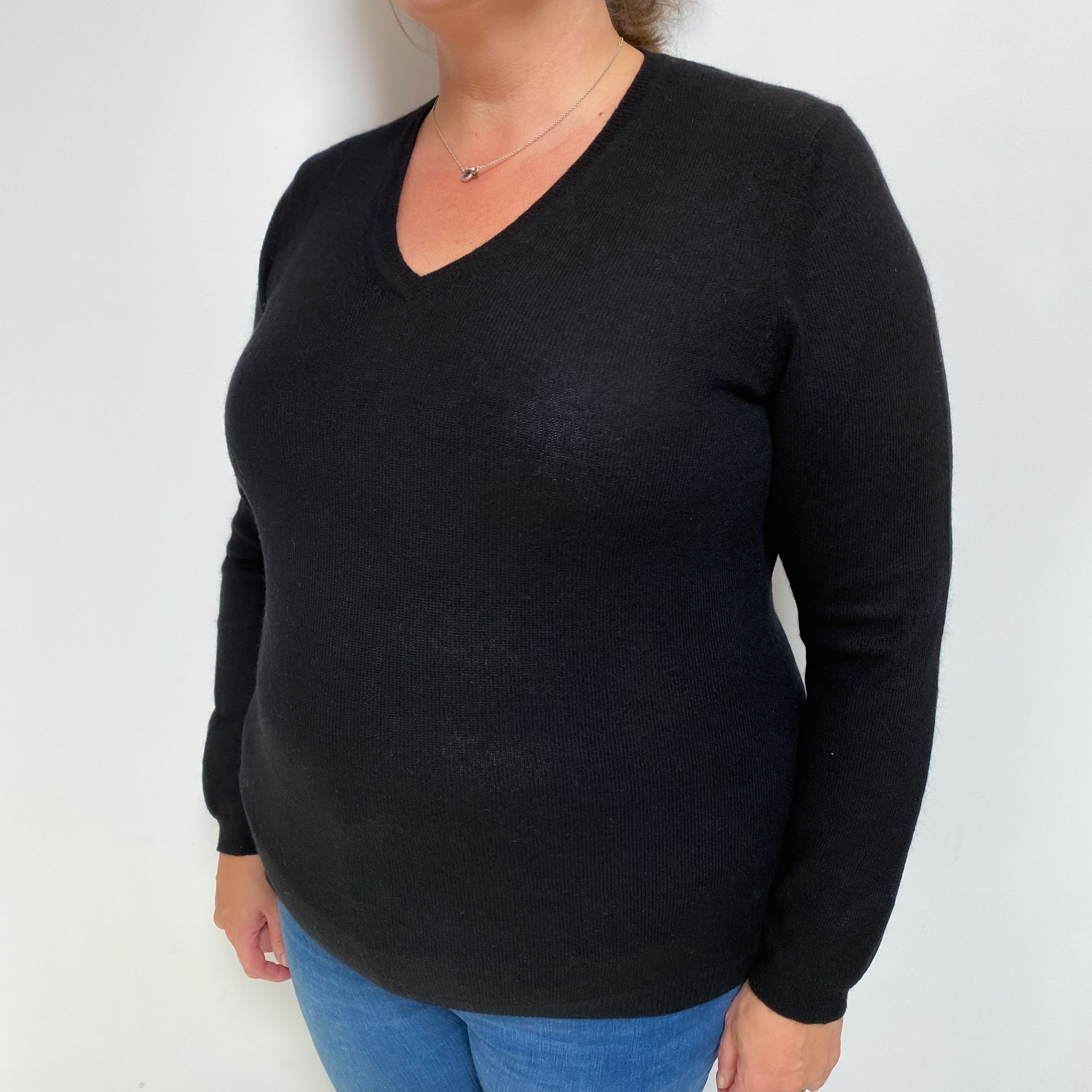 Black Cashmere V Neck Jumper Extra Large