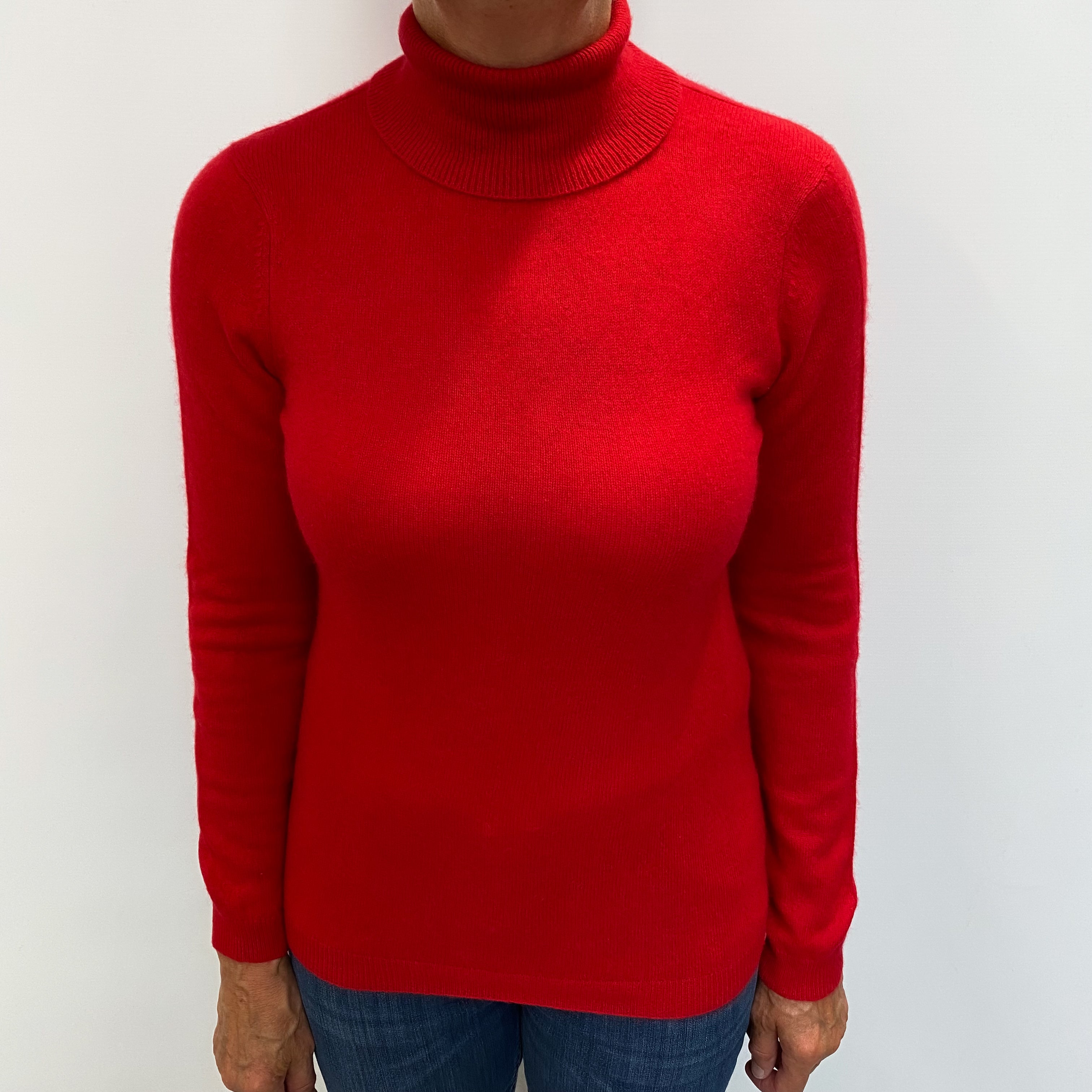 Scarlet Red Cashmere Polo Neck Jumper Medium