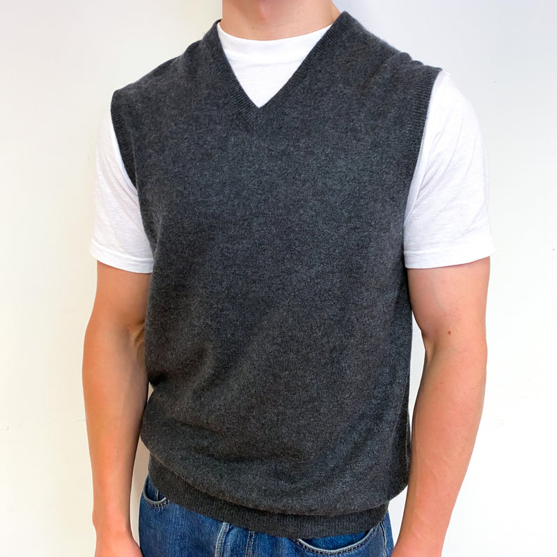 Men's Slate Grey Cashmere V-Neck Tank Top Small