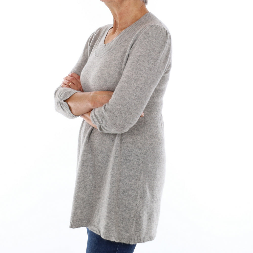 Smoke Grey Cashmere Crew Neck Longline Jumper Medium