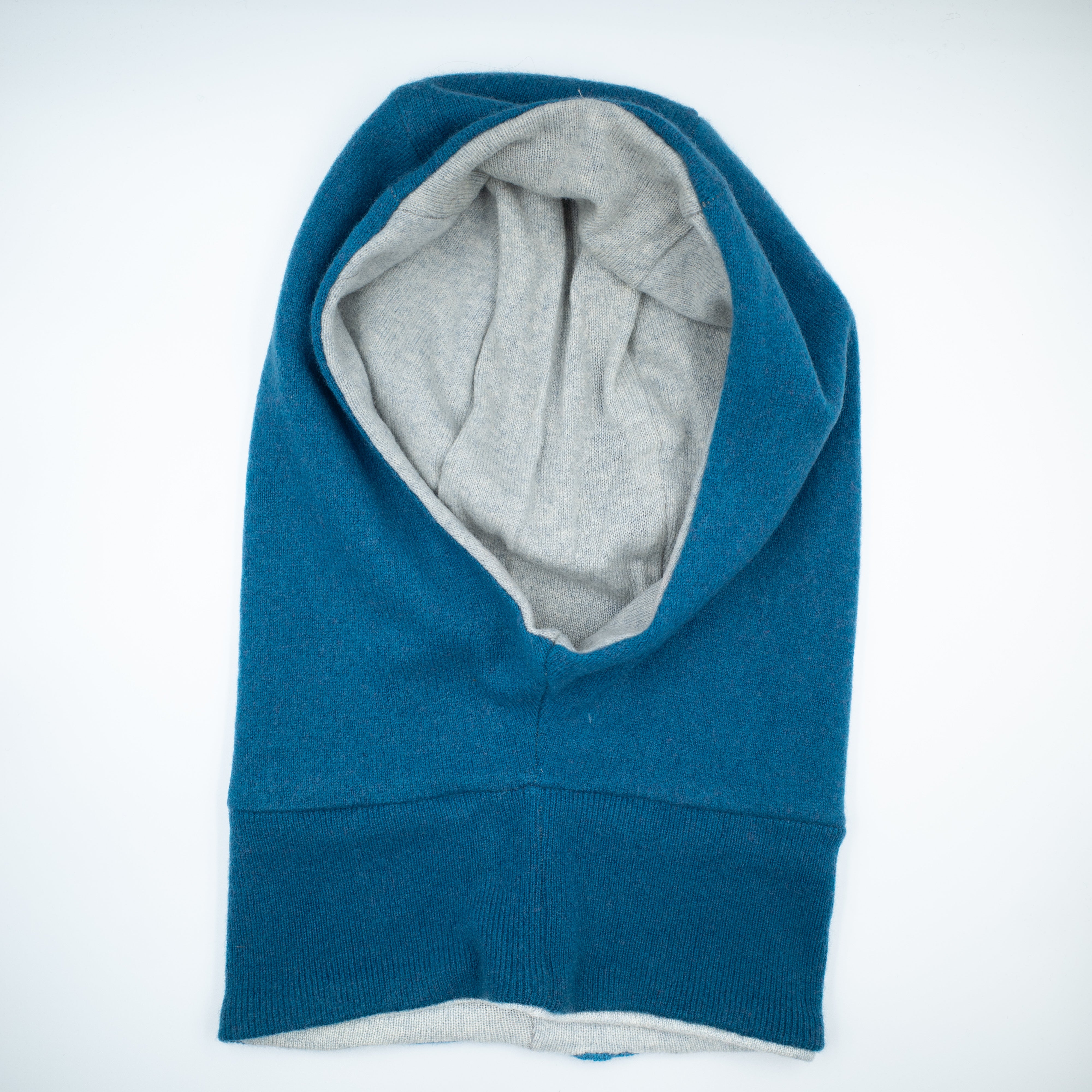 Teal Green and Mist Grey Luxury Reversible Cashmere Hood Unisex