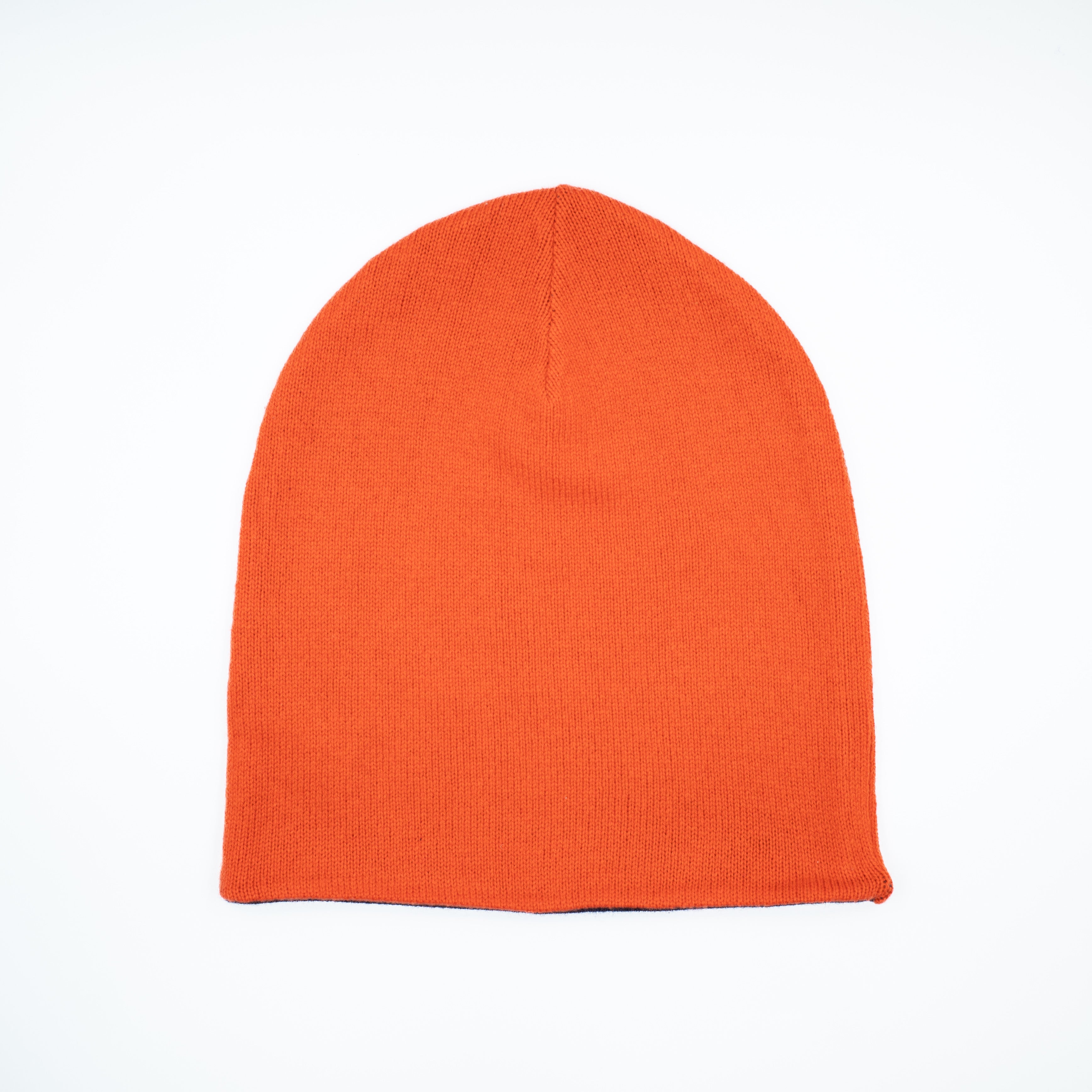 Orange and Navy Blue Cashmere Beanie Hat