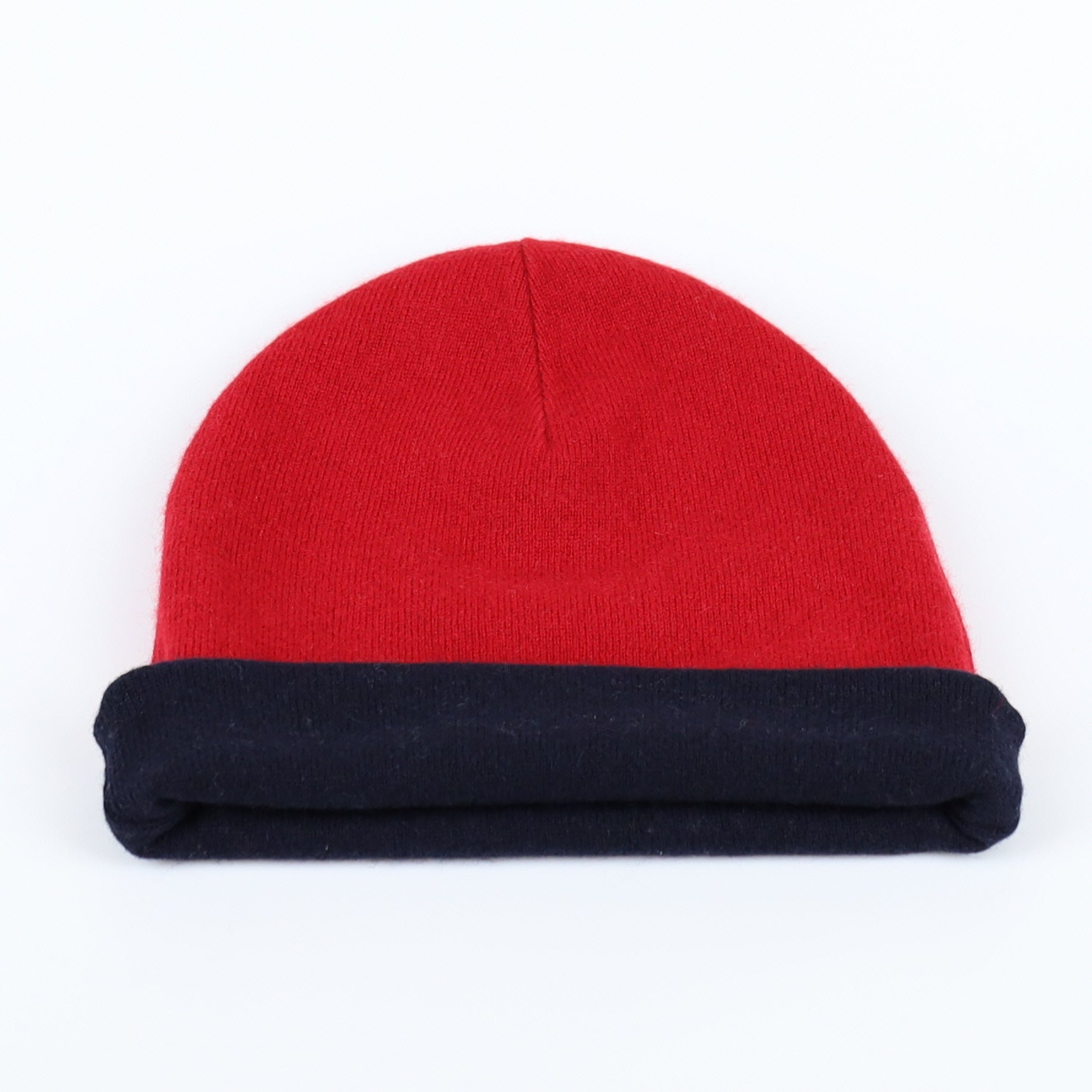 Darkest Navy and Red Reversible Cashmere Beanie Hat