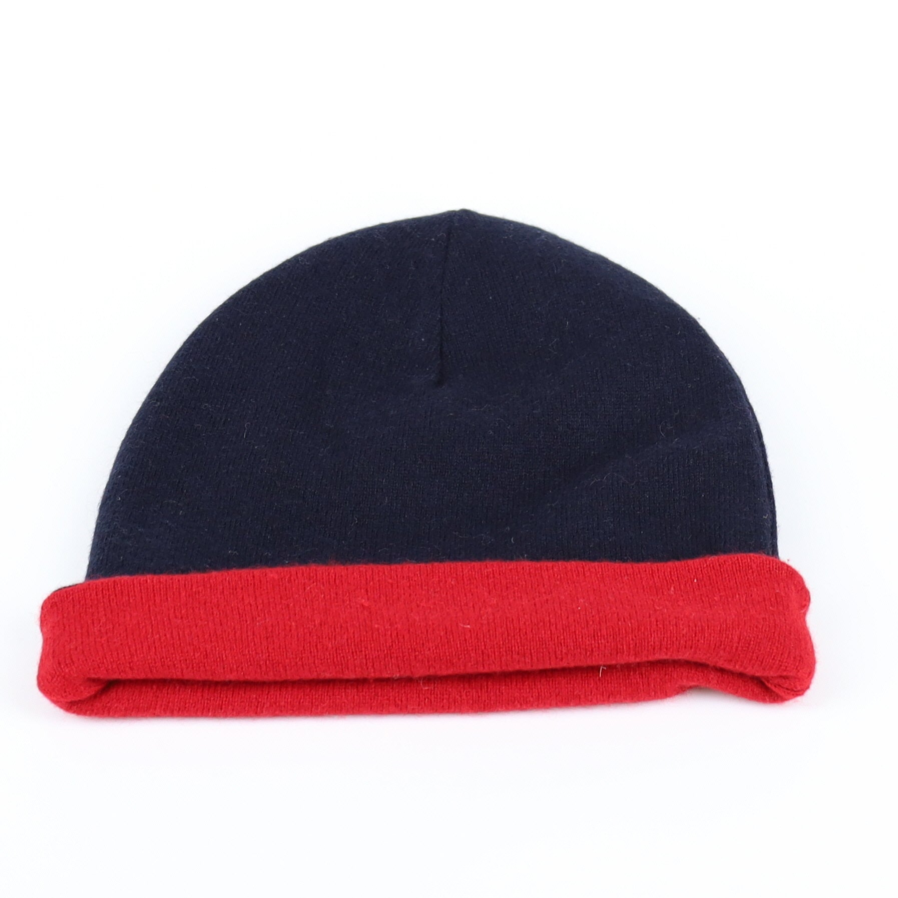 Darkest Navy and Red Reversible Cashmere Beanie Hat